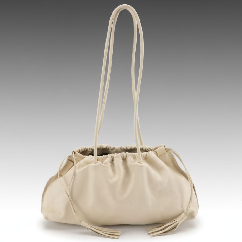 Gucci Tassel Drawstring Shoulder Bag in Ivory Calfskin Leather