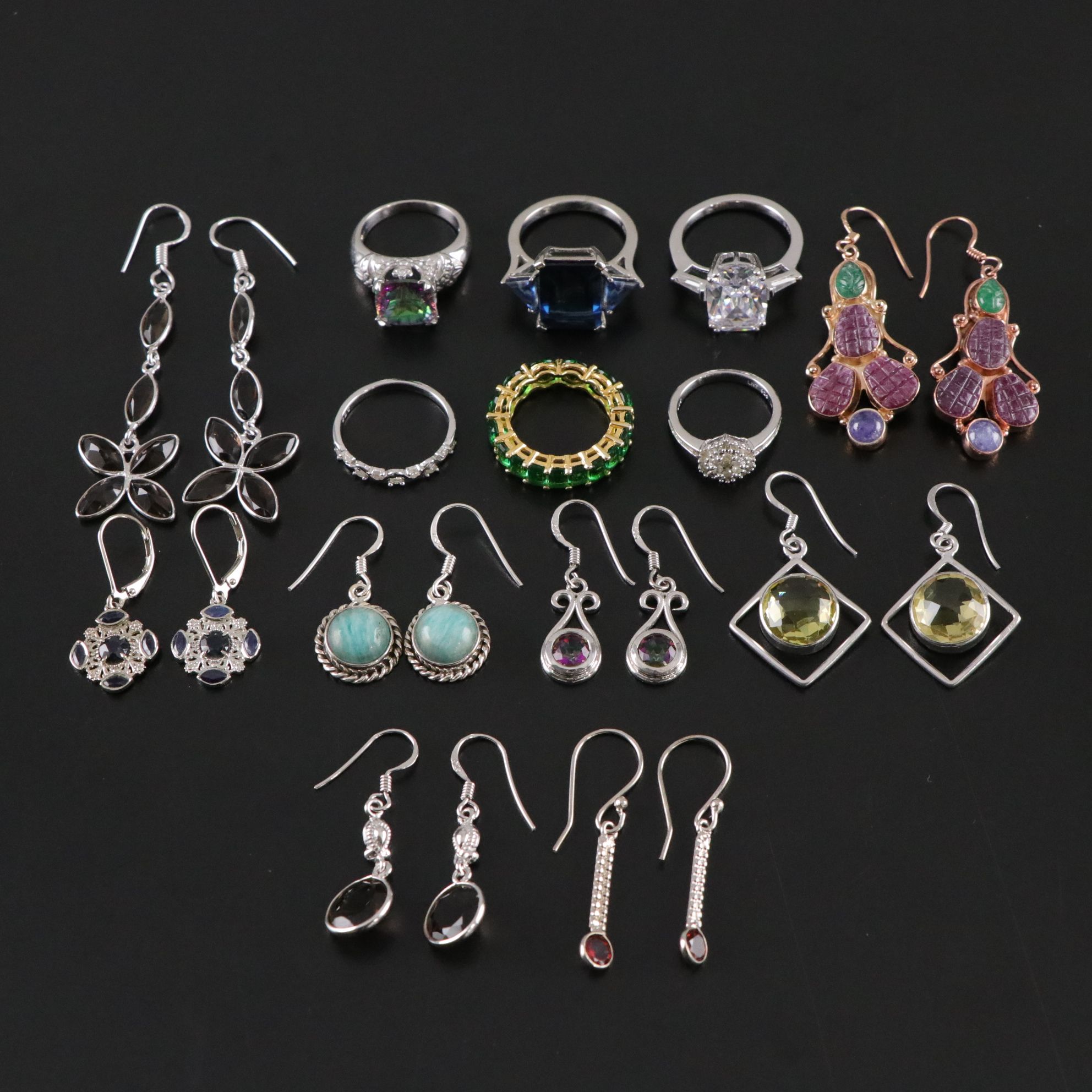 14 Assorted Sterling Silver Rings and Earrings