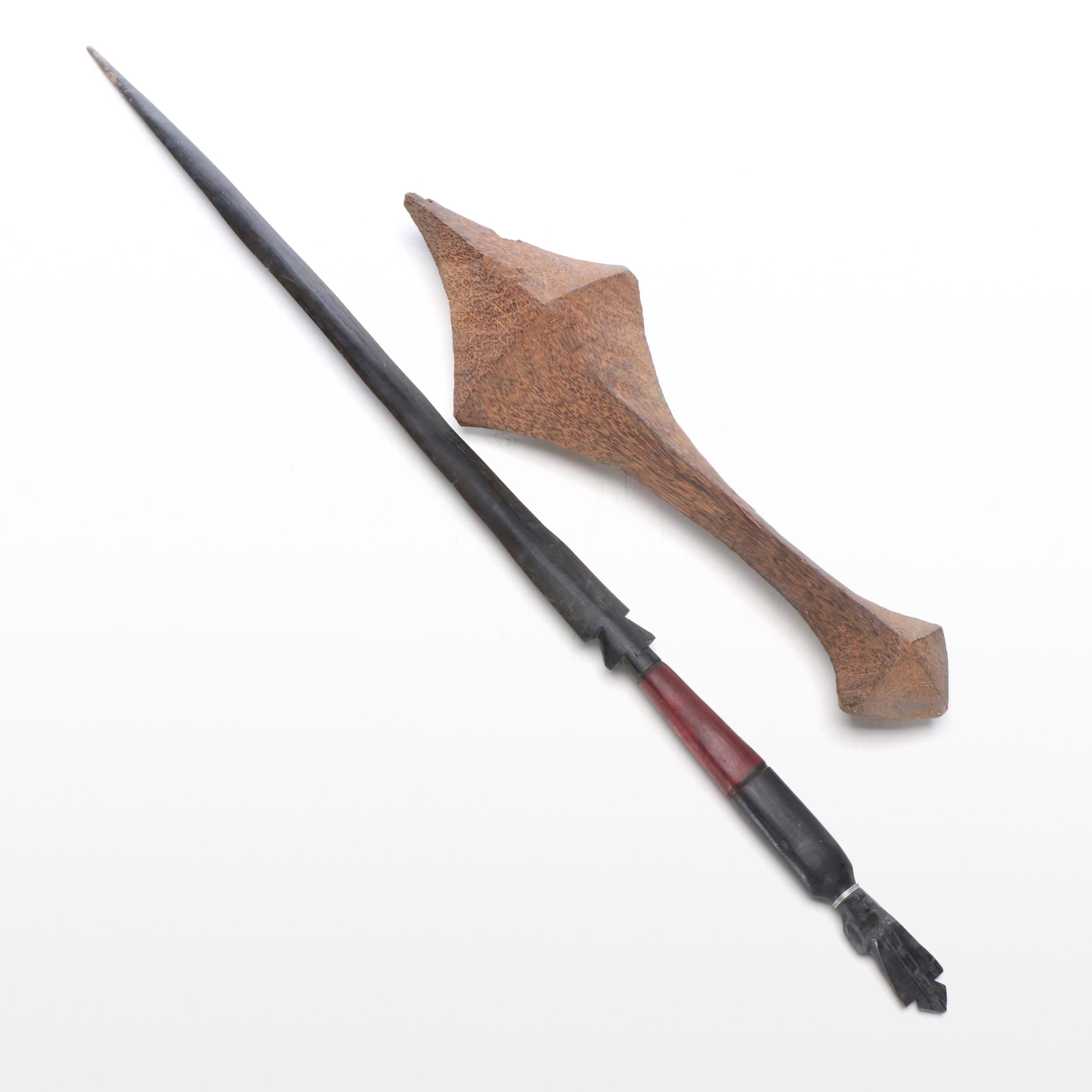 Solomon Islands Supi War Club with Maasai Wooden Walking Spear