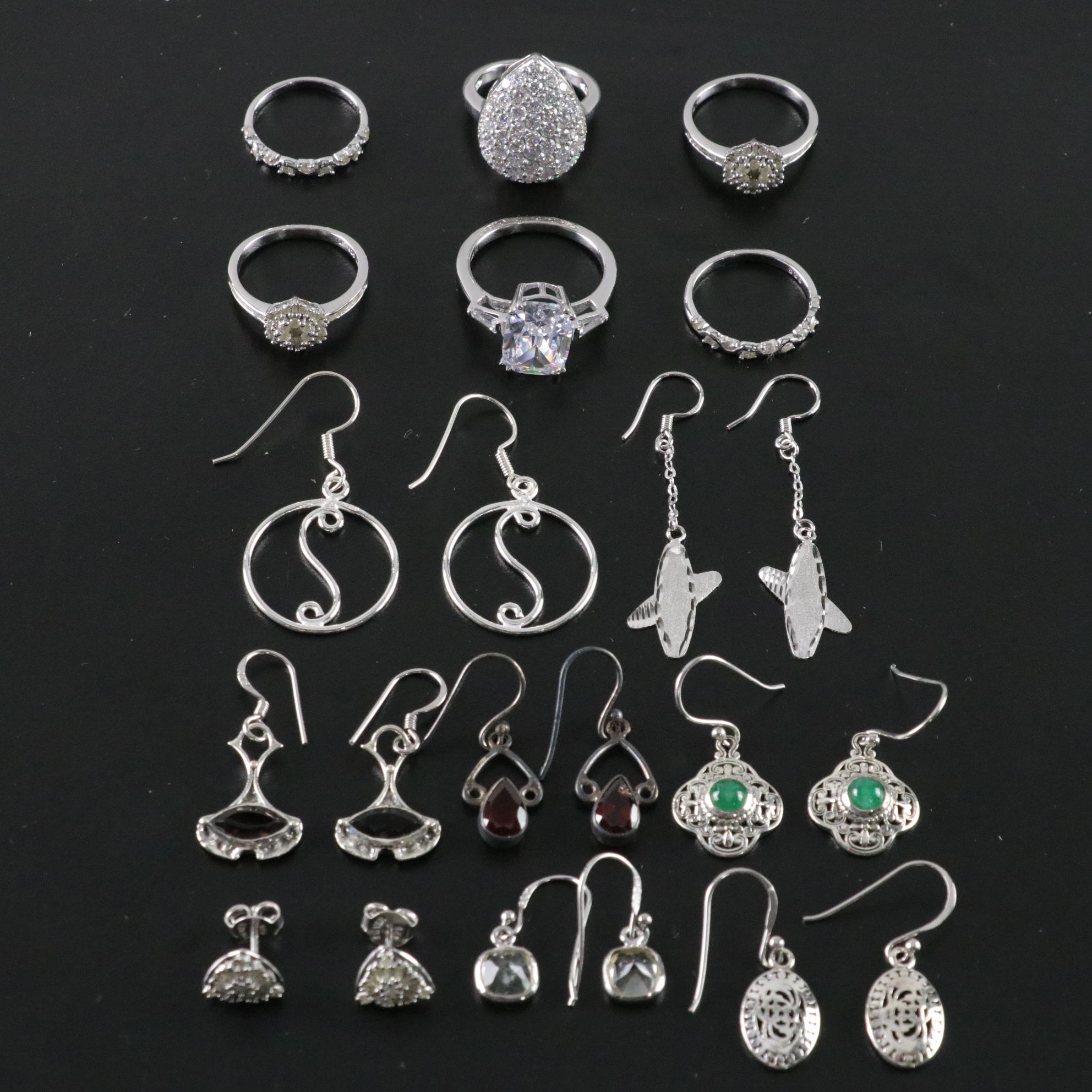 14 Assorted Sterling Silver Rings and Earrings