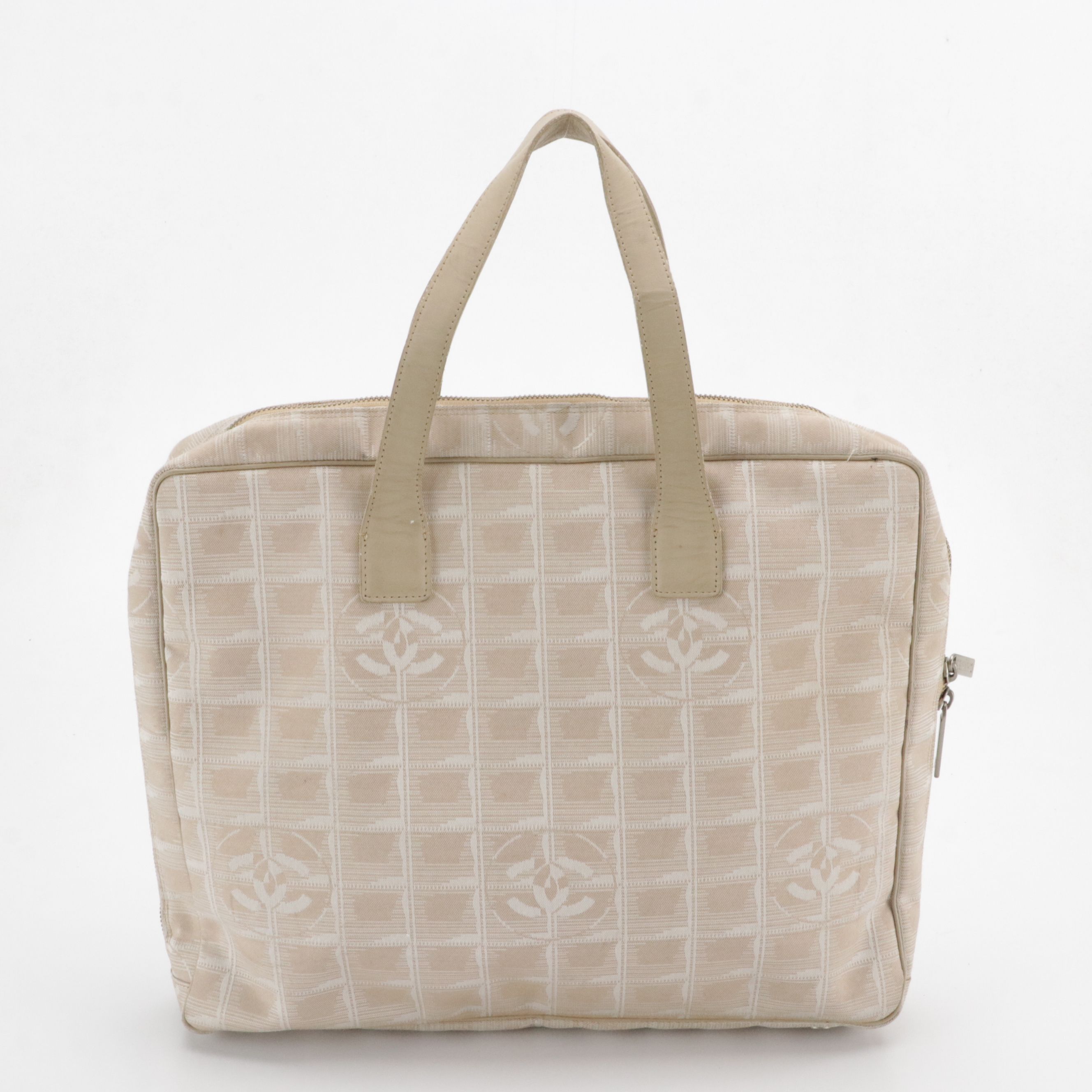 Chanel Travel Ligne Zip-Around Briefcase Bag Beige CC Jacquard with Leather Trim