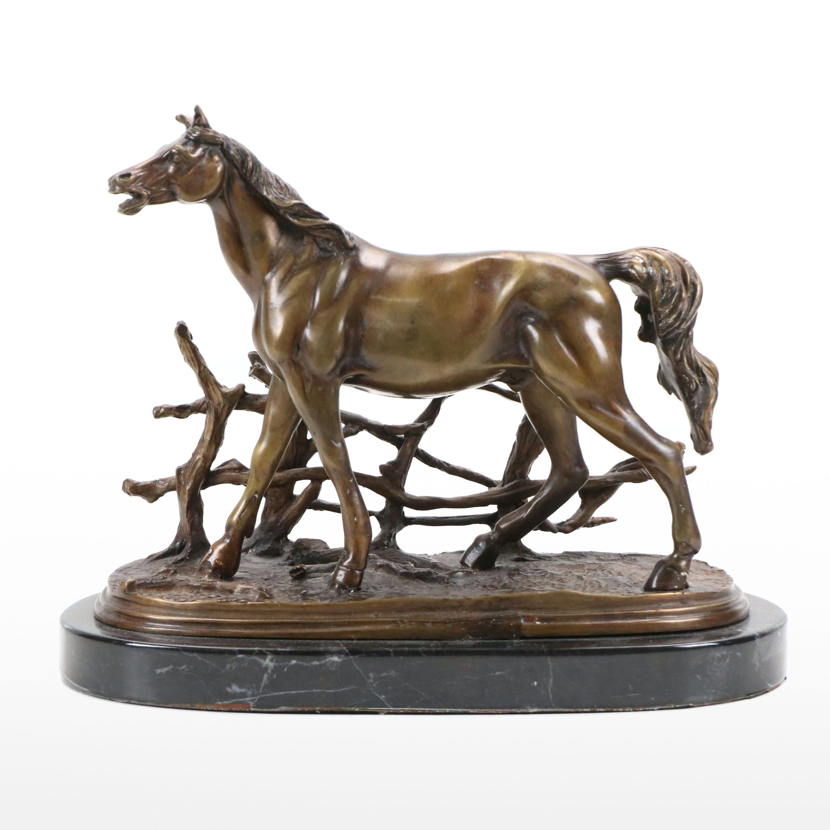 Bronze Sculpture After Pierre-Jules Mêne "Horse at the Fence"