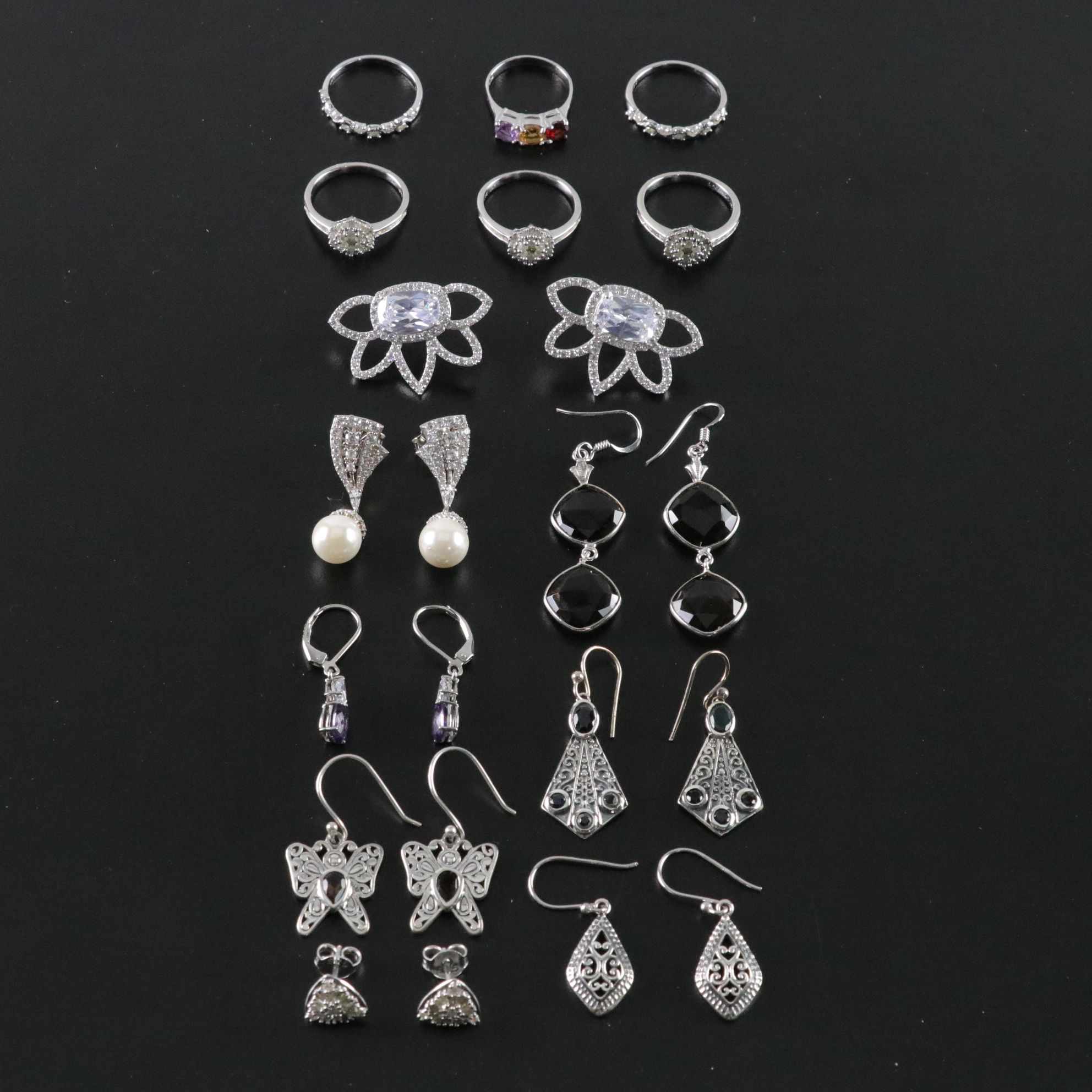 14 Assorted Sterling Silver Rings and Earrings