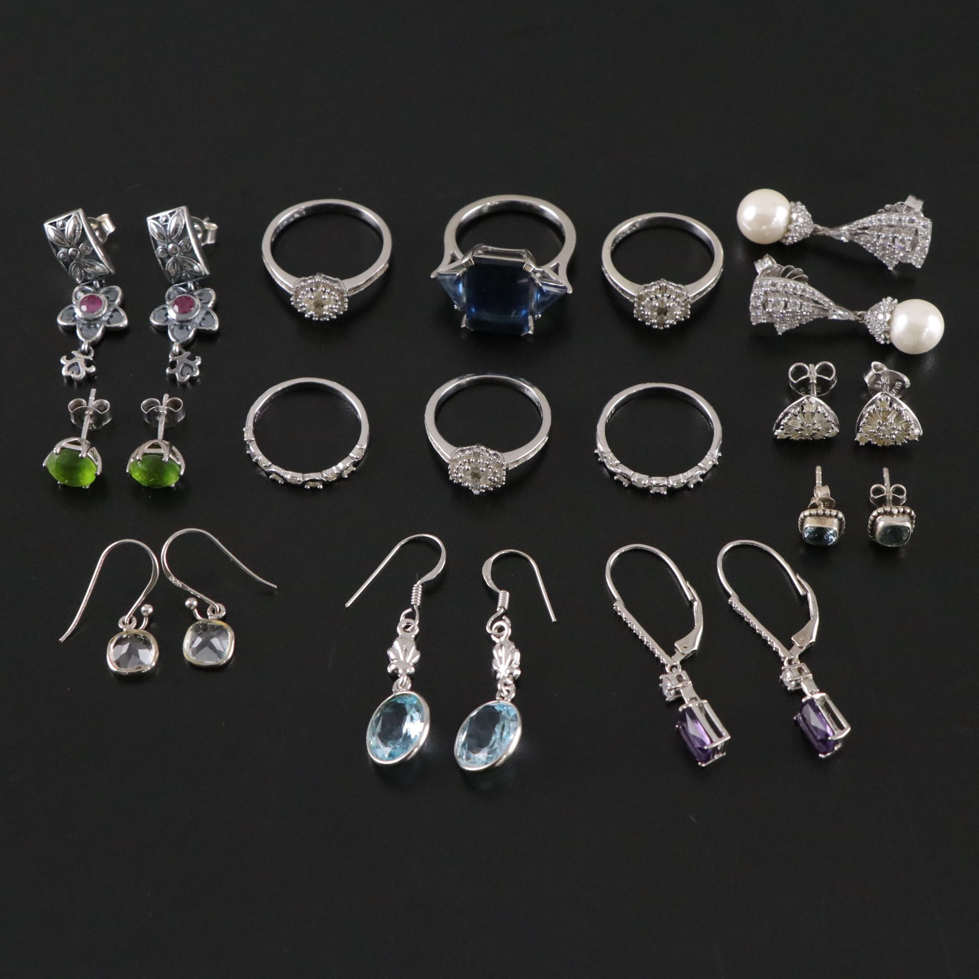 14 Assorted Sterling Silver Rings and Earrings