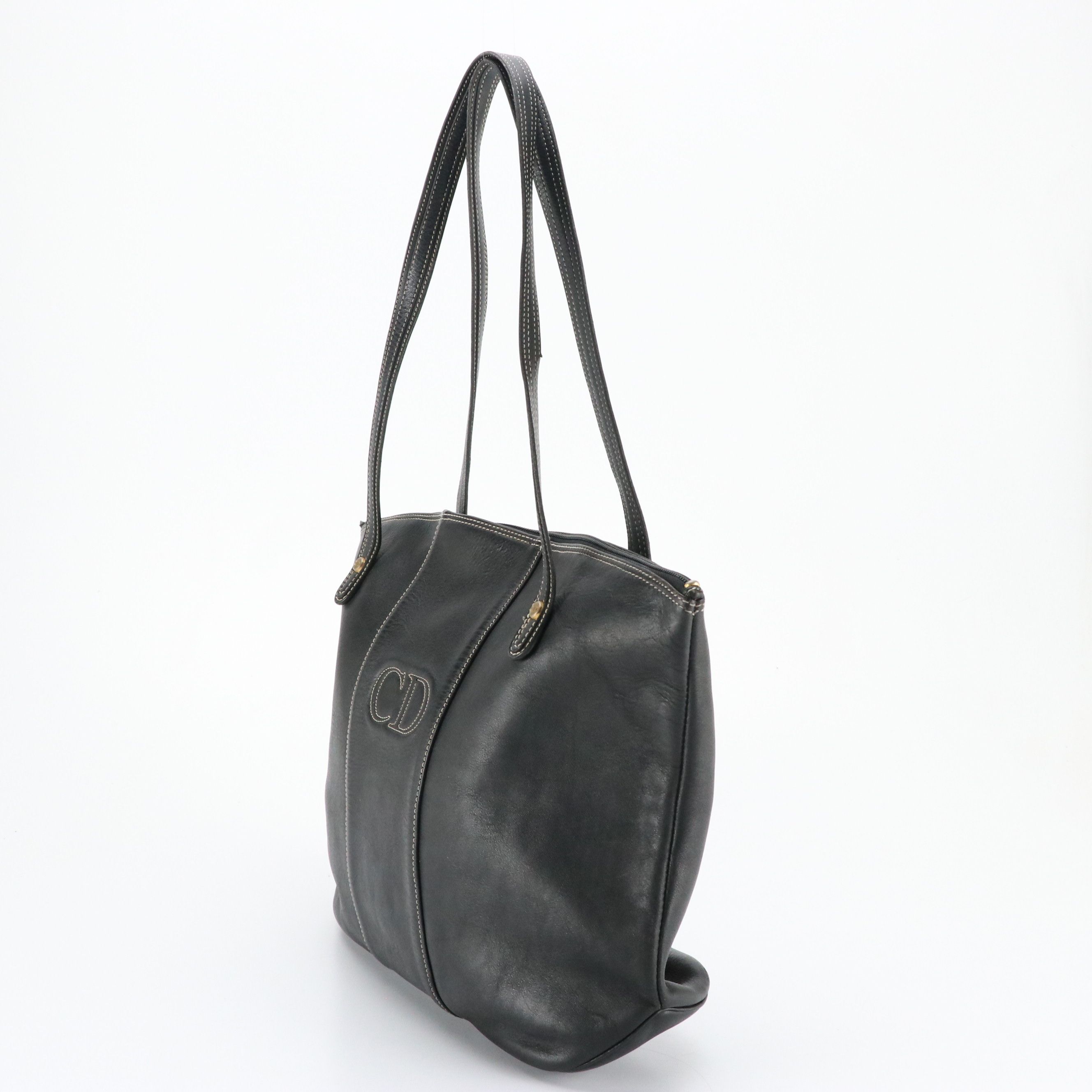 Christian Dior Black Leather Tote Bag