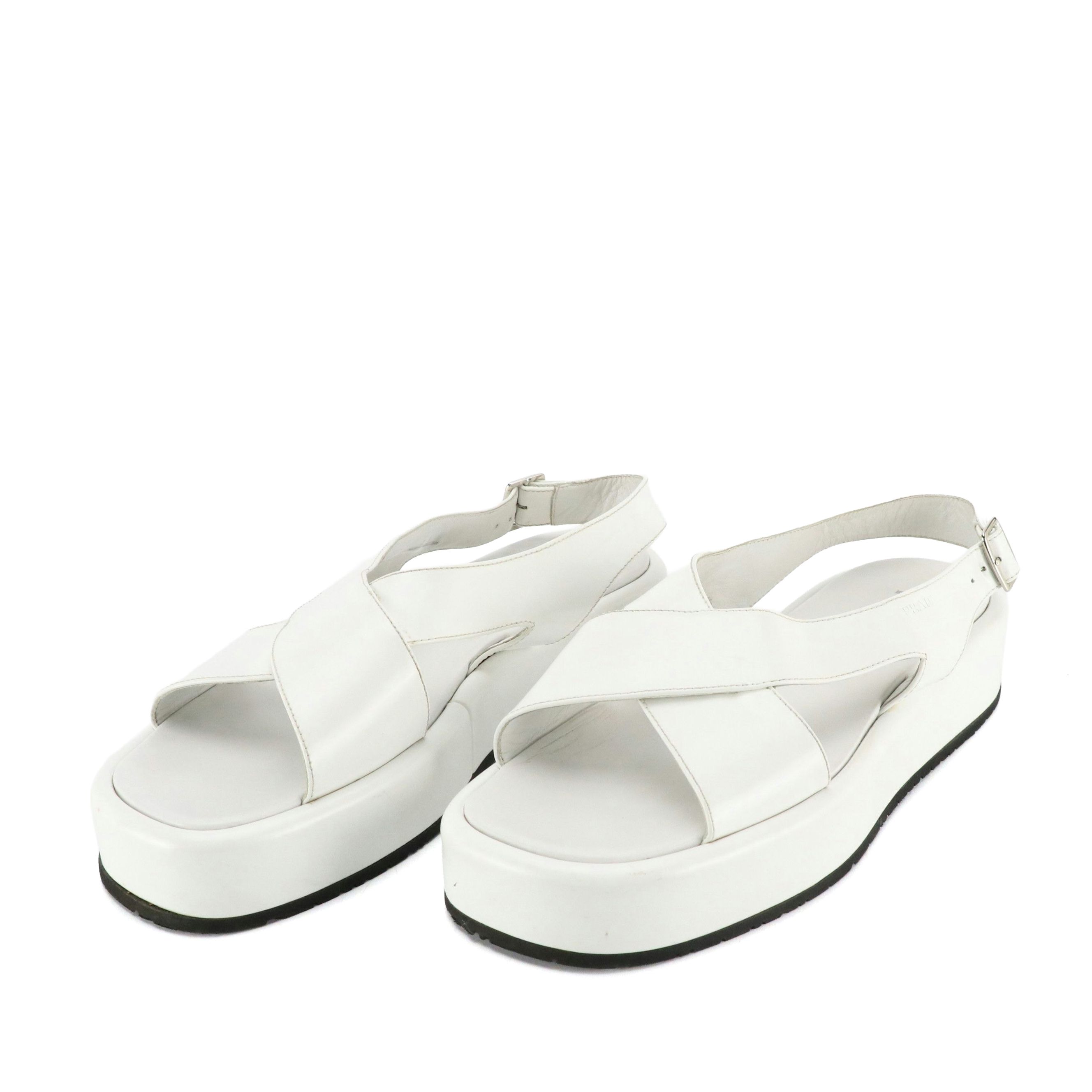 Prada White Leather Platform Sandals
