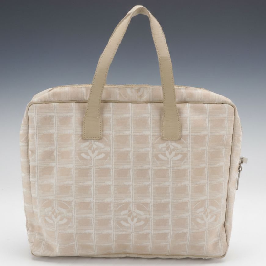 Chanel Travel Ligne Zip-Around Briefcase Bag Beige CC Jacquard with Leather Trim