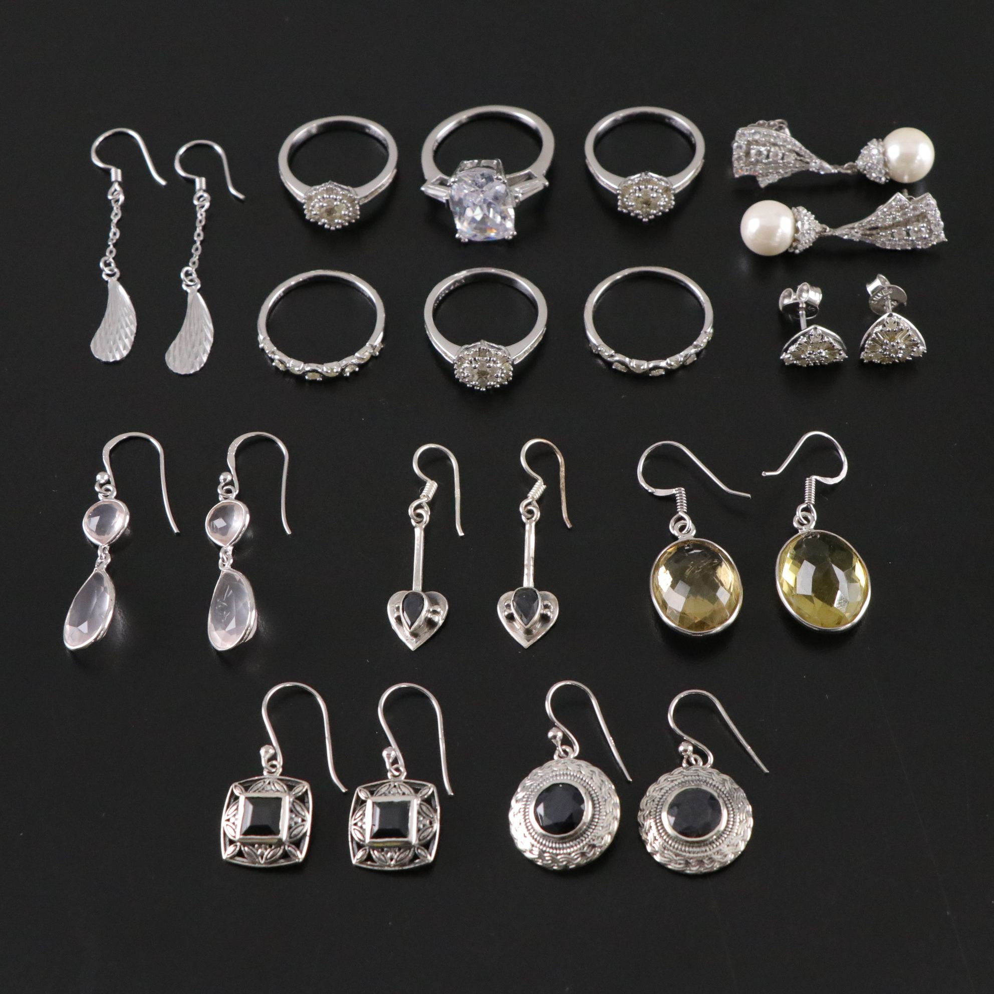 14 Assorted Sterling Silver Rings and Earrings