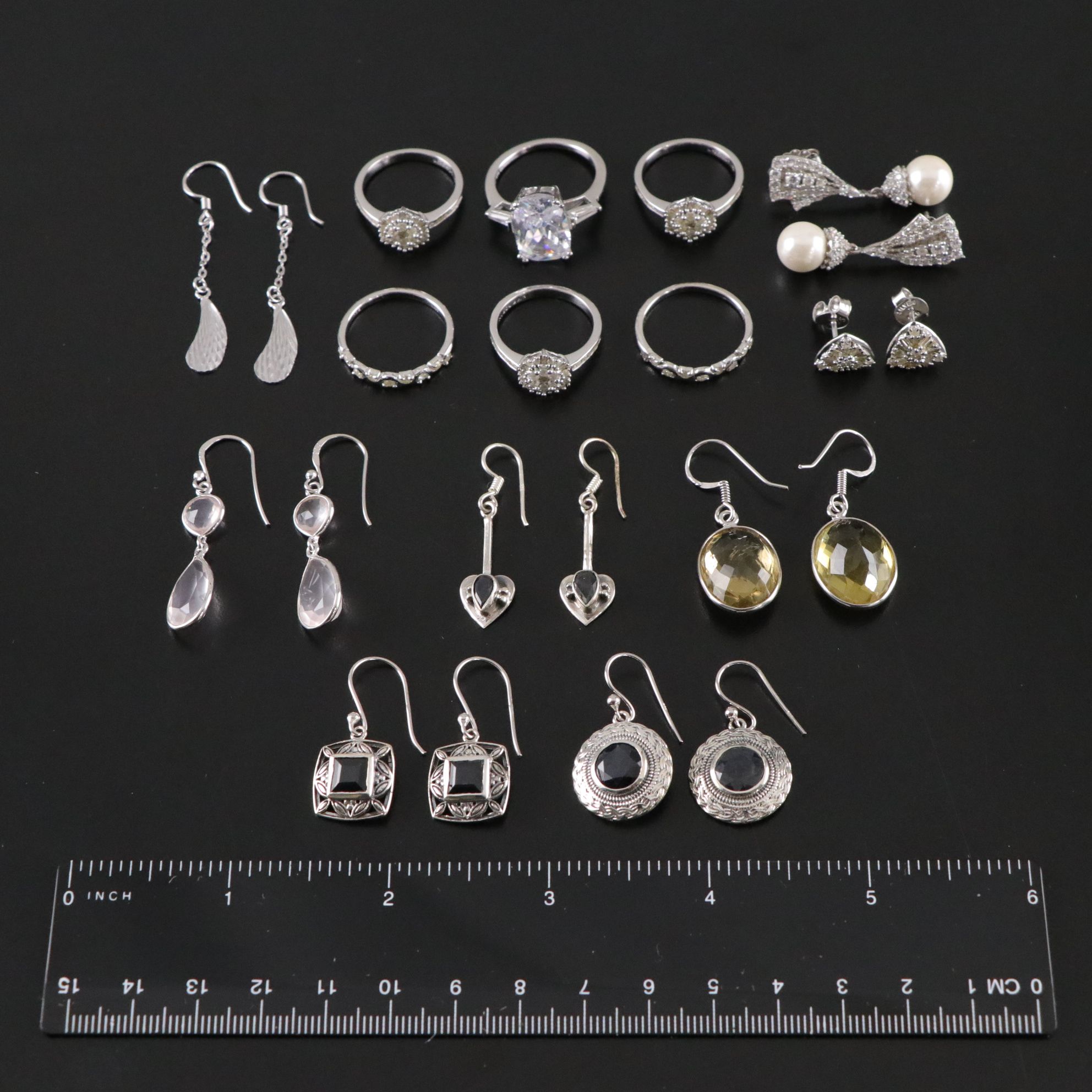 14 Assorted Sterling Silver Rings and Earrings