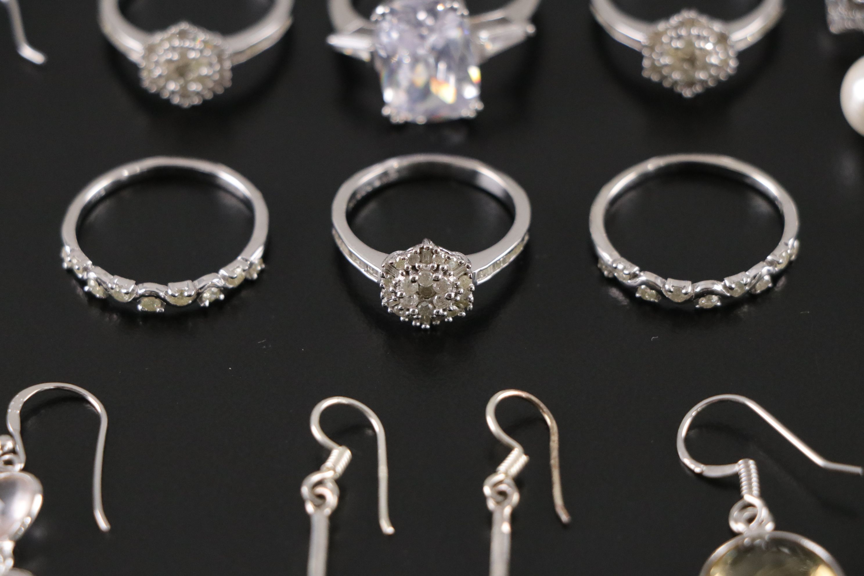 14 Assorted Sterling Silver Rings and Earrings
