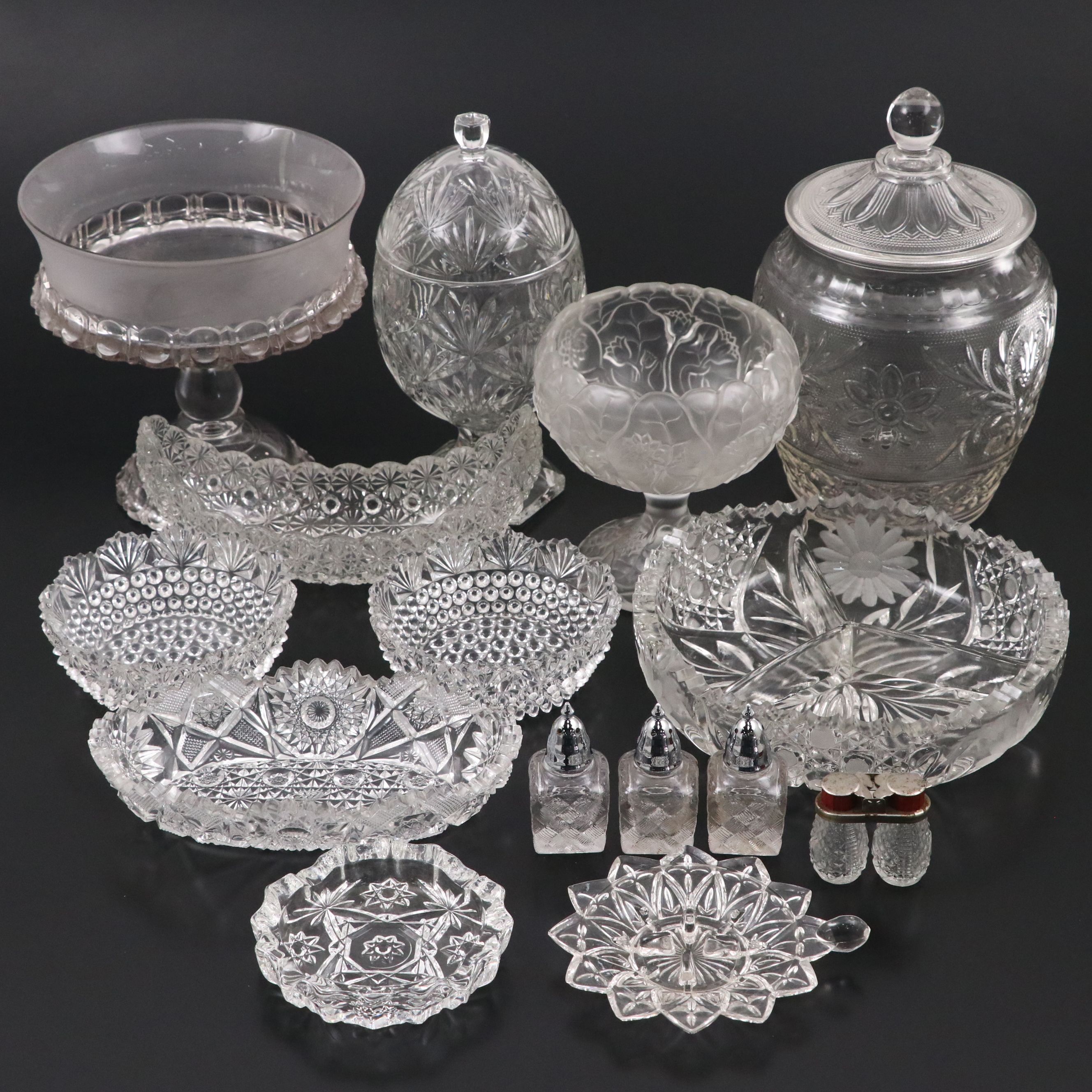 Fenton "Water Lily" Satin Compote with American Brilliant and More Glassware