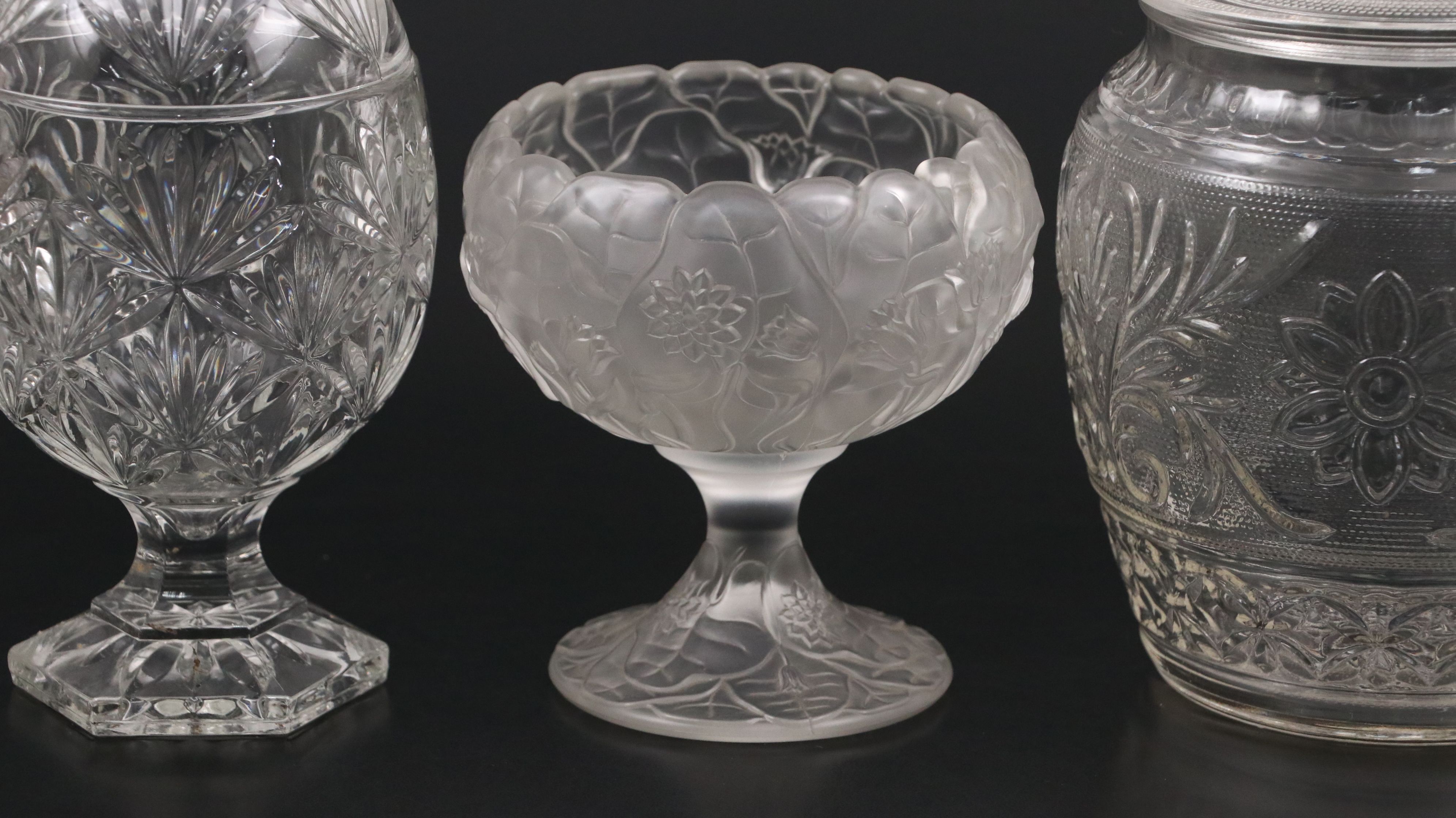 Fenton "Water Lily" Satin Compote with American Brilliant and More Glassware