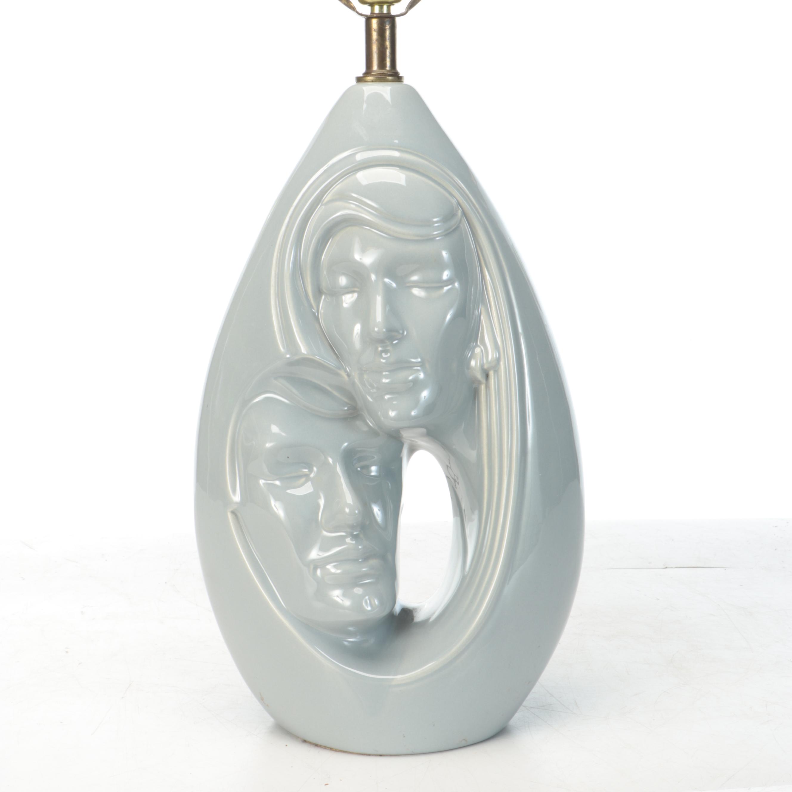 Gray Glazed Ceramic Figural Table Lamp