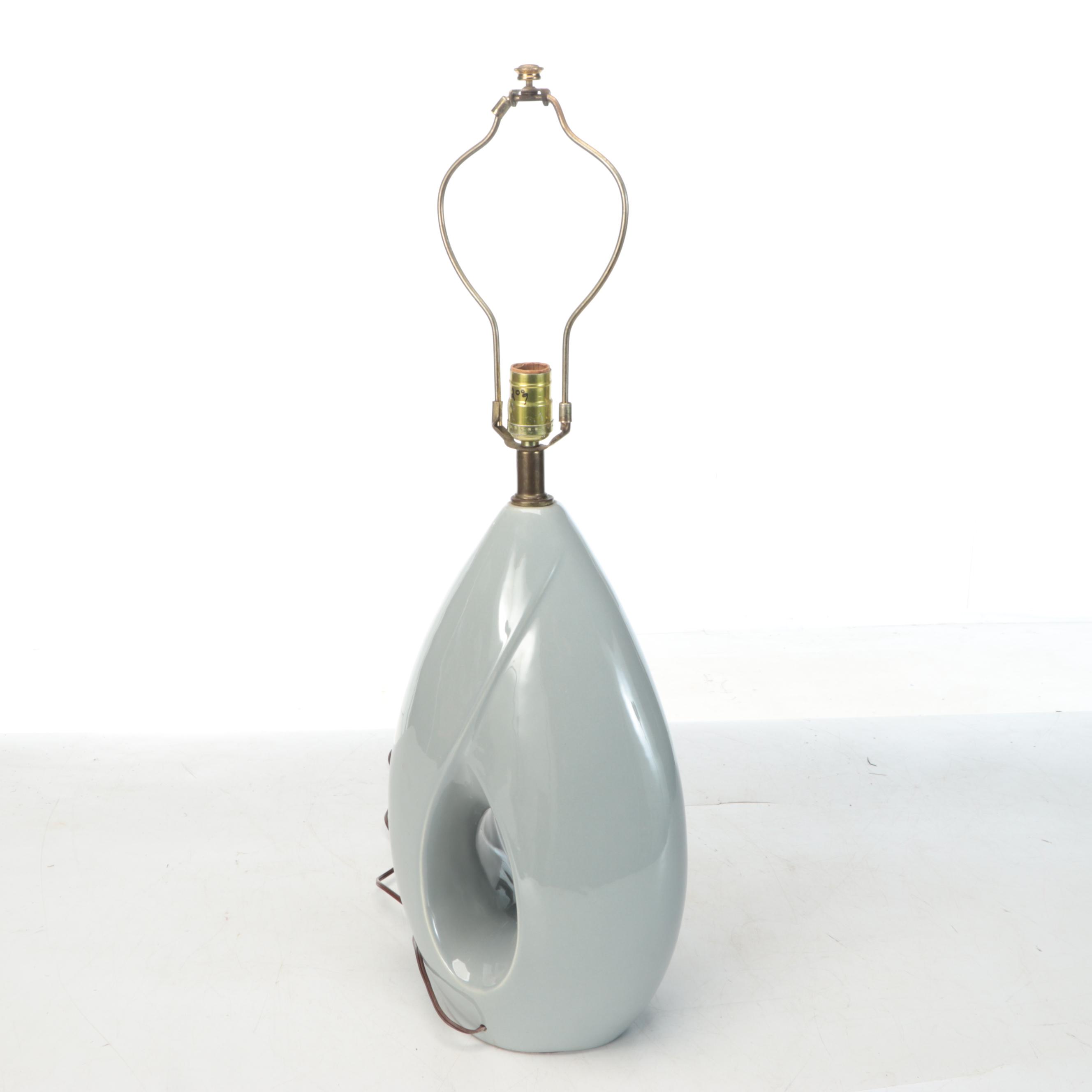Gray Glazed Ceramic Figural Table Lamp