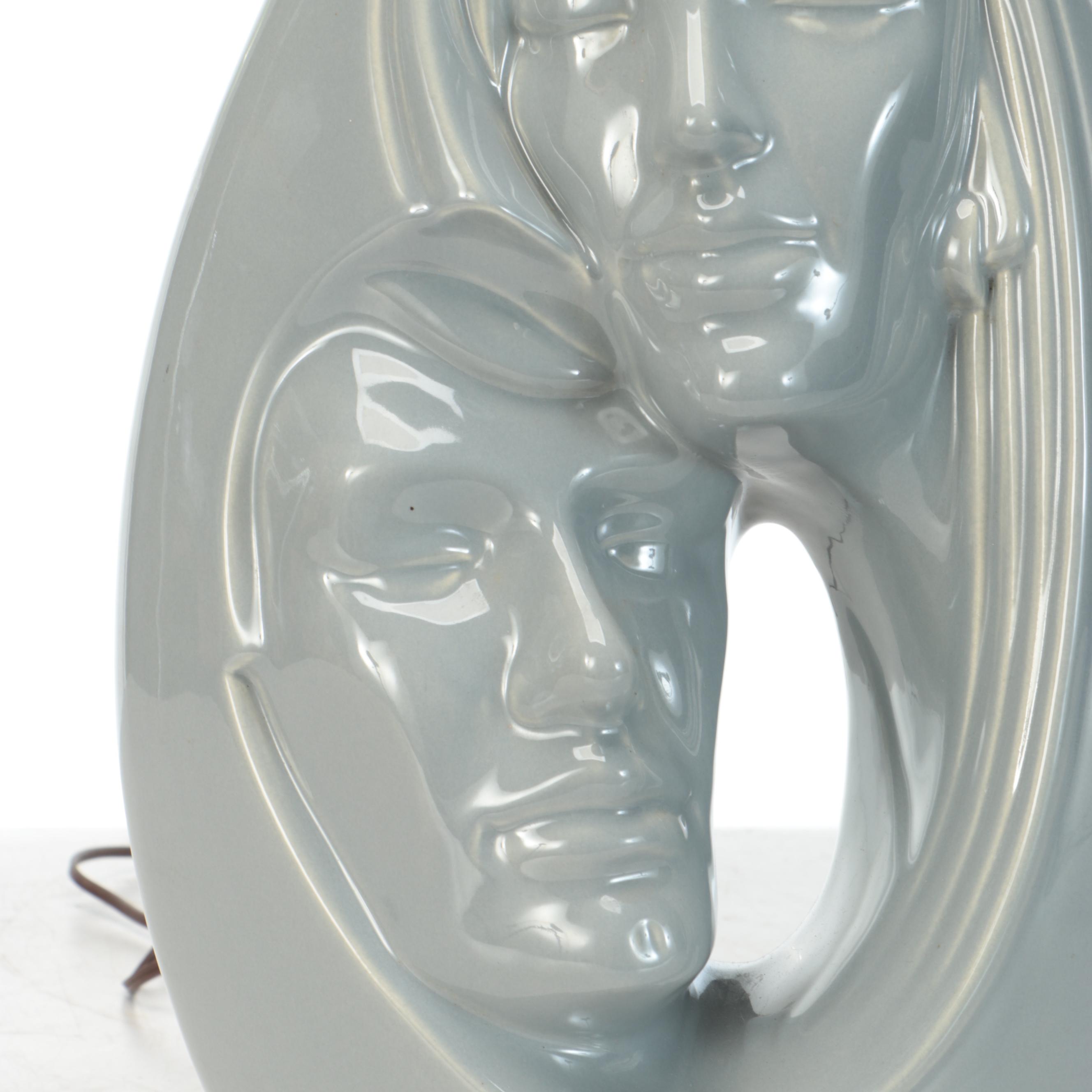 Gray Glazed Ceramic Figural Table Lamp