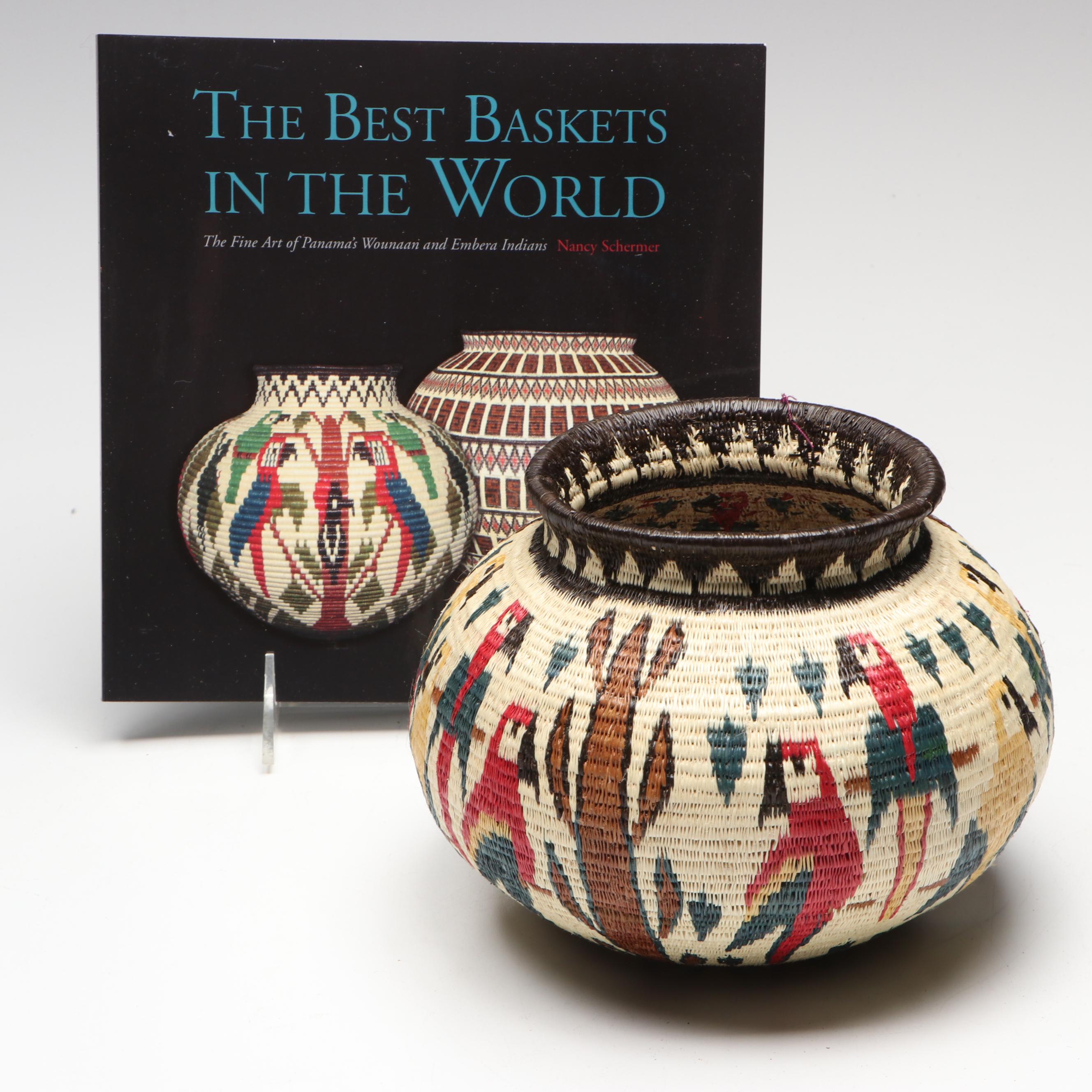 Darién Rainforest Emberá-Wounaan Chunga Fiber Basket Depicting Tropical Birds