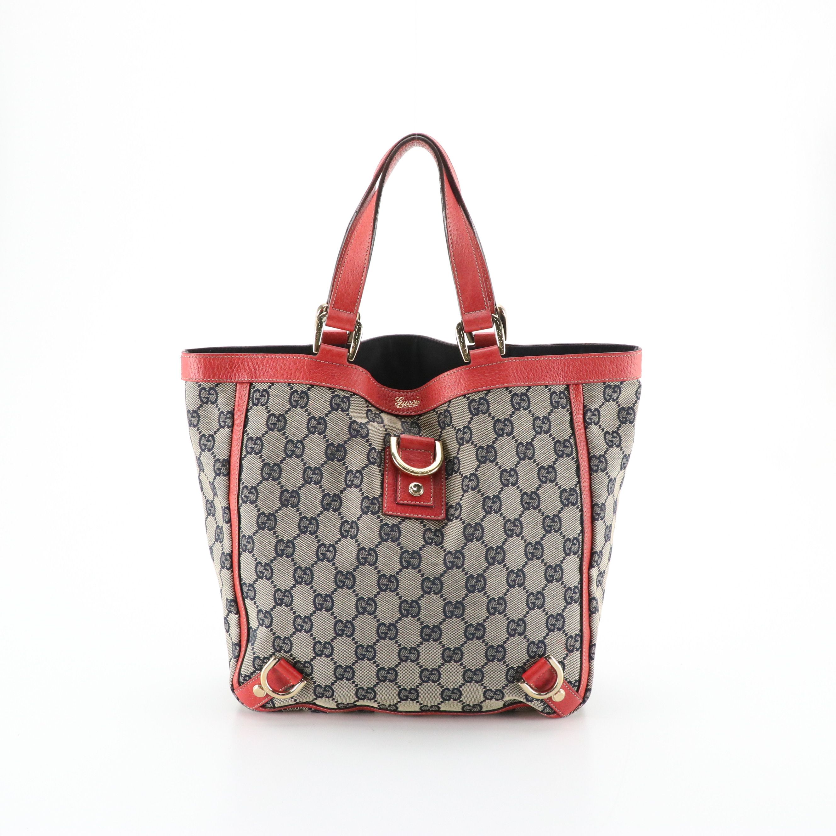 Gucci Abbey D-Ring Tote Bag in GG Canvas with Red Leather Trim