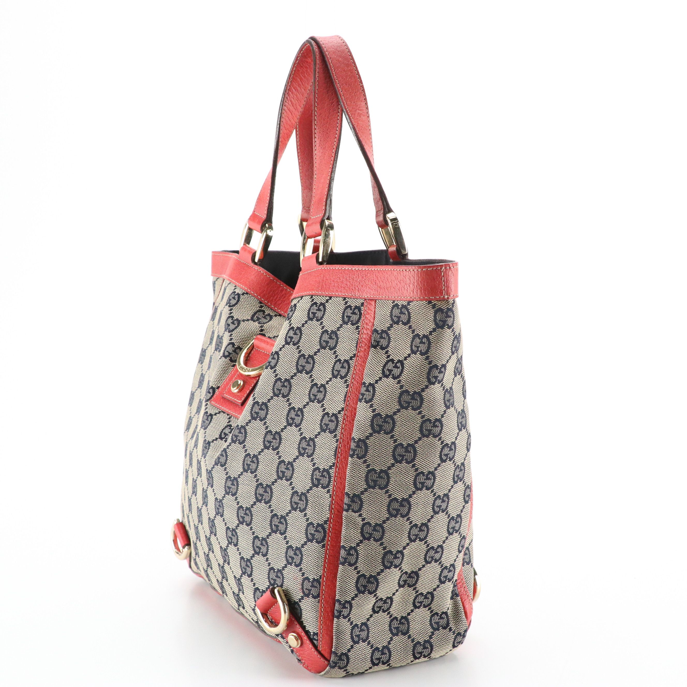 Gucci Abbey D-Ring Tote Bag in GG Canvas with Red Leather Trim