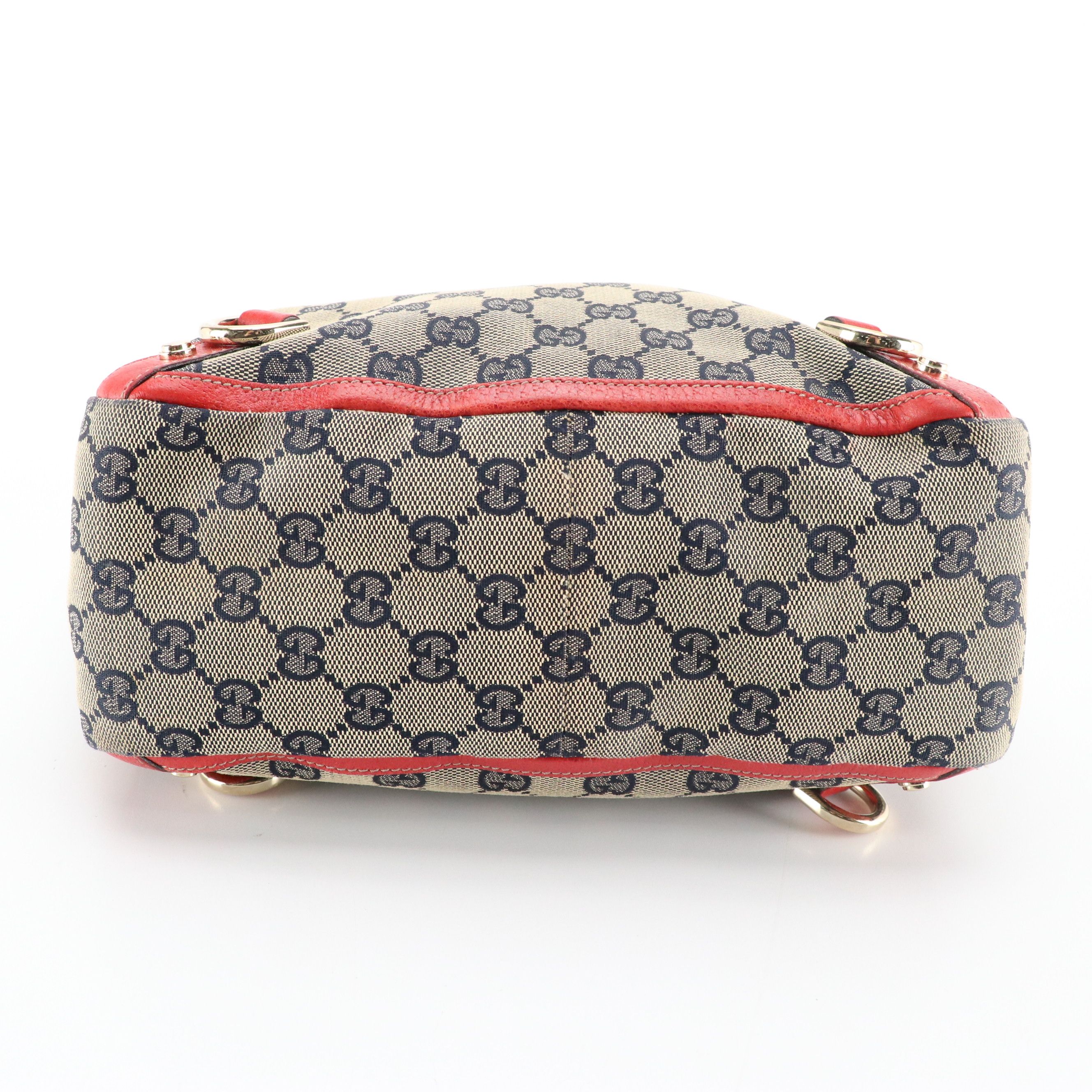 Gucci Abbey D-Ring Tote Bag in GG Canvas with Red Leather Trim