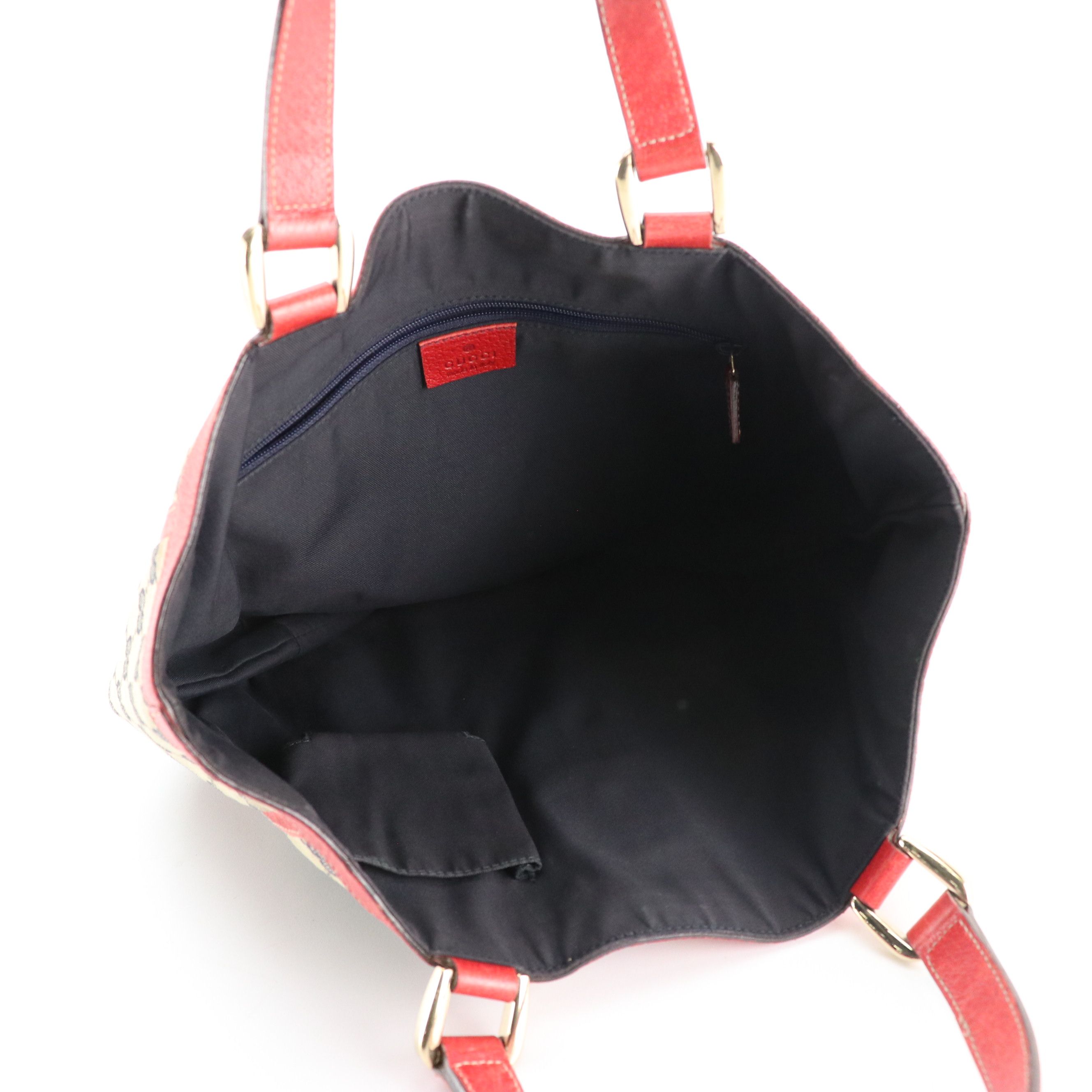 Gucci Abbey D-Ring Tote Bag in GG Canvas with Red Leather Trim