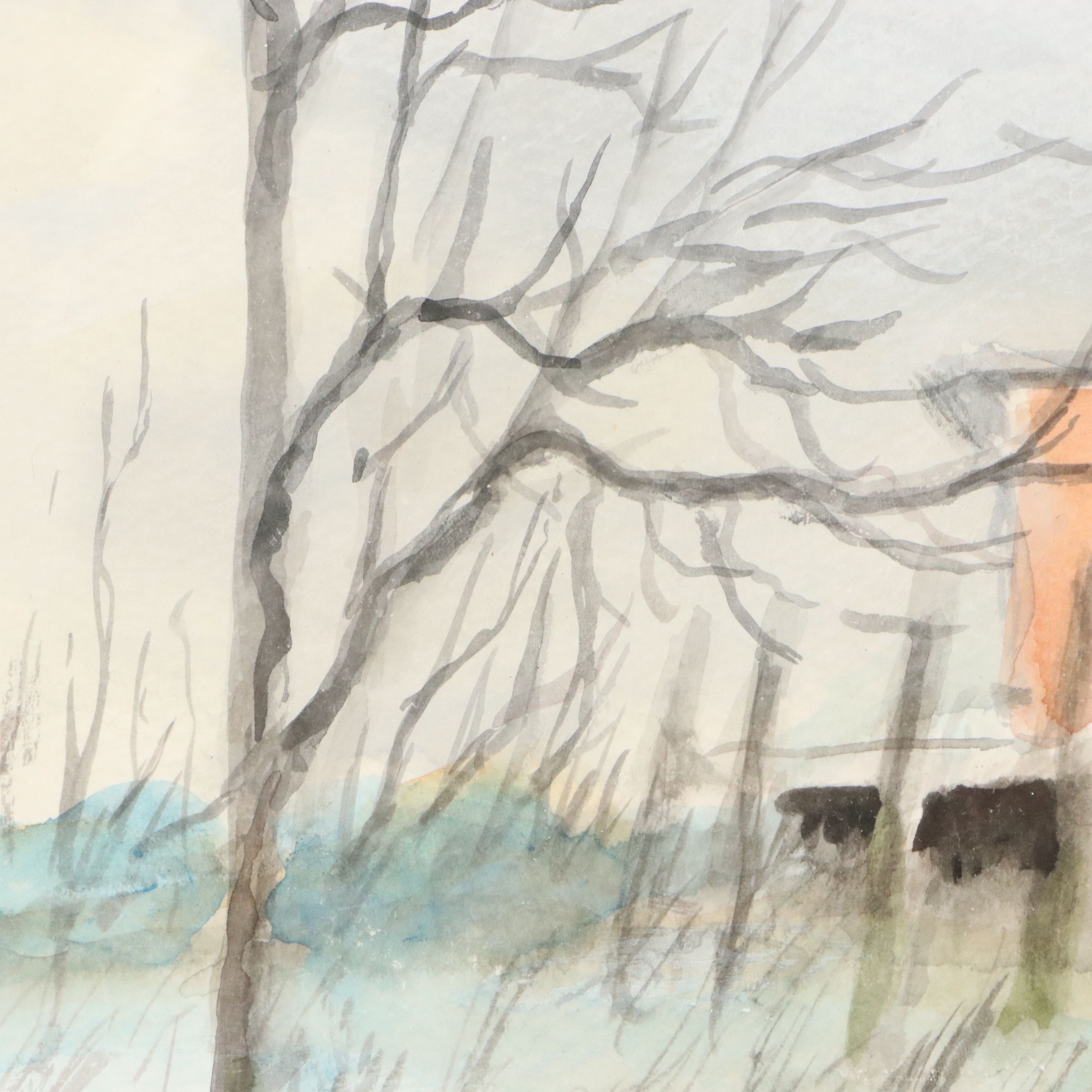 Robert Fabe Watercolor Painting of Children Ice Skating, Mid-Late 20th Century