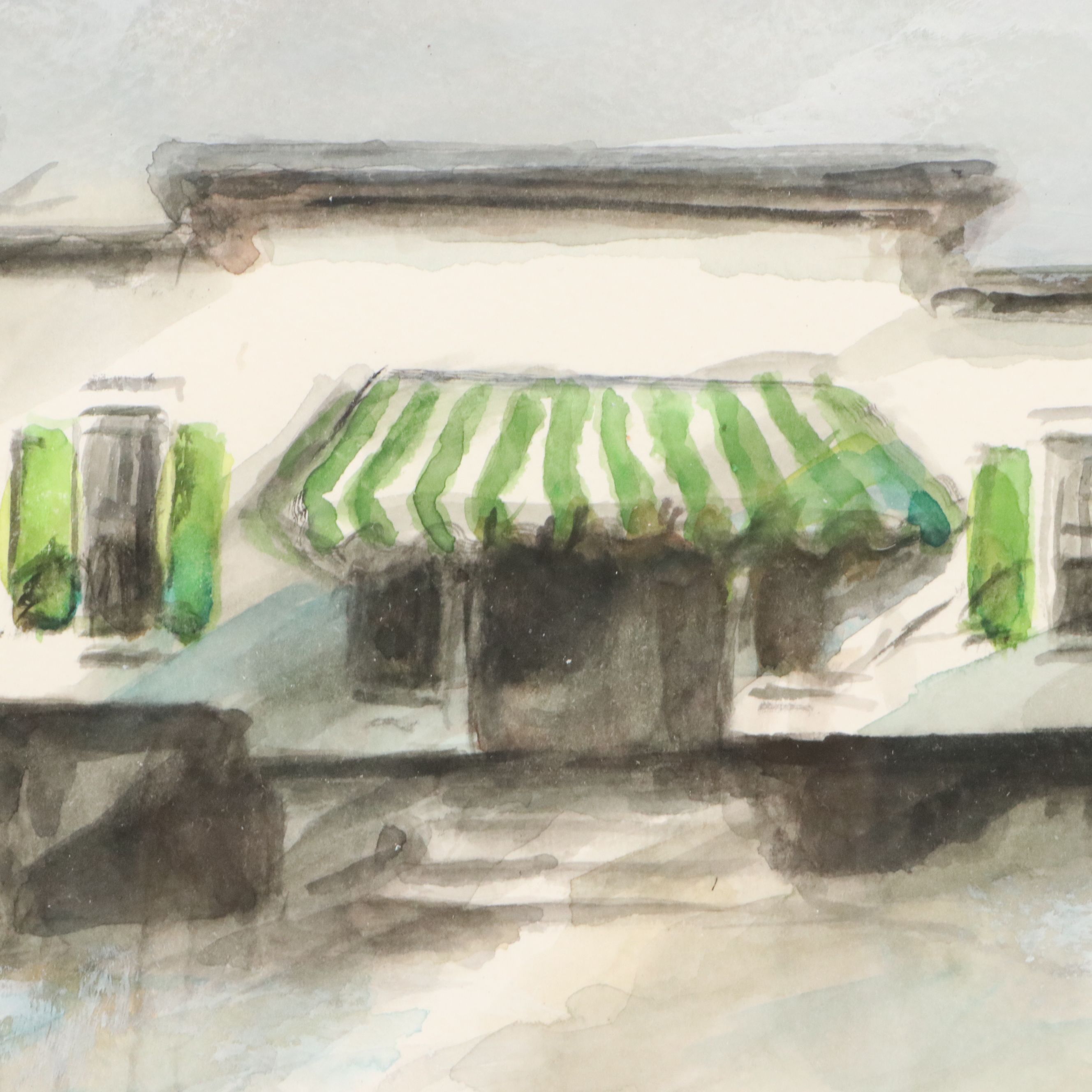 Robert Fabe Watercolor Painting of Children Ice Skating, Mid-Late 20th Century