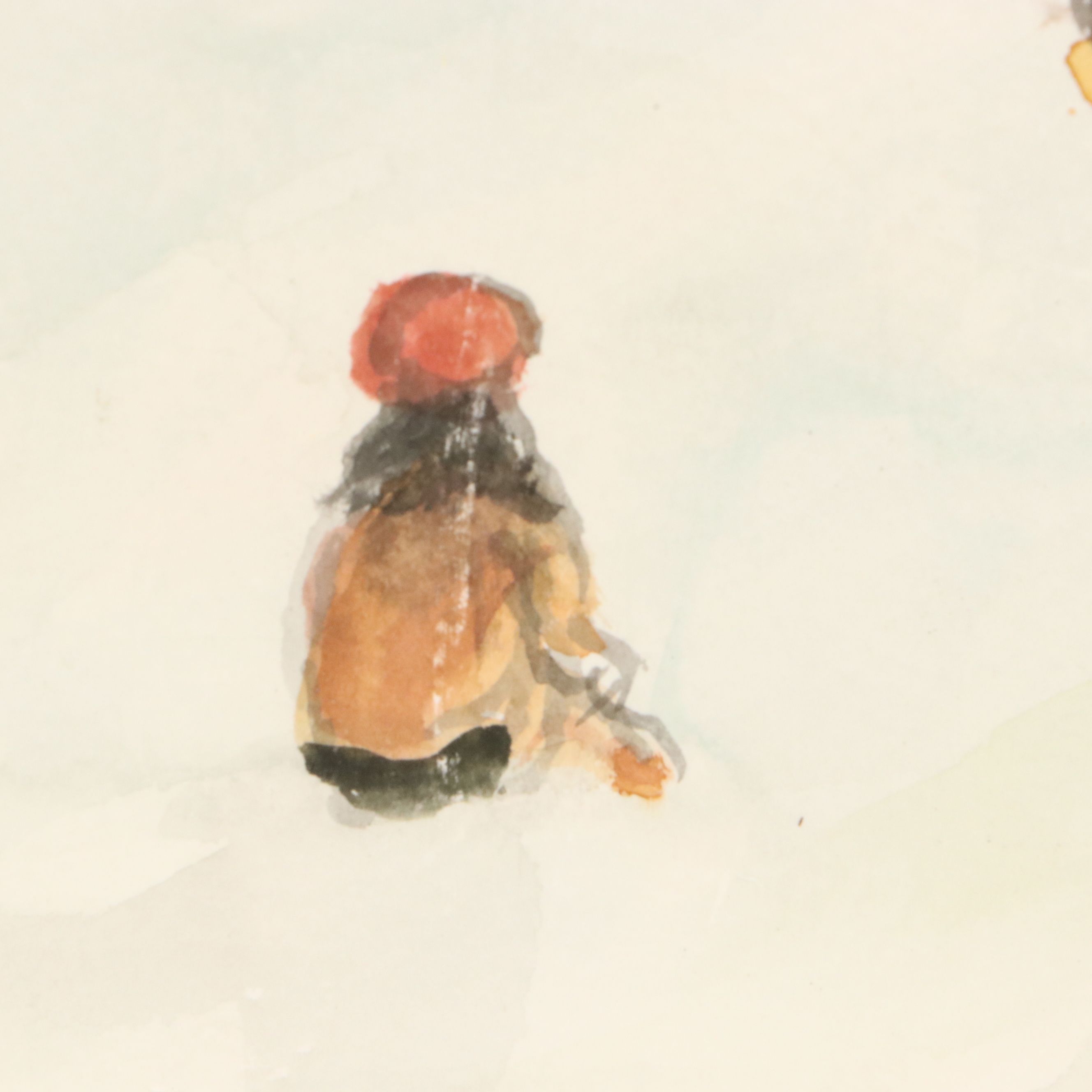 Robert Fabe Watercolor Painting of Children Ice Skating, Mid-Late 20th Century