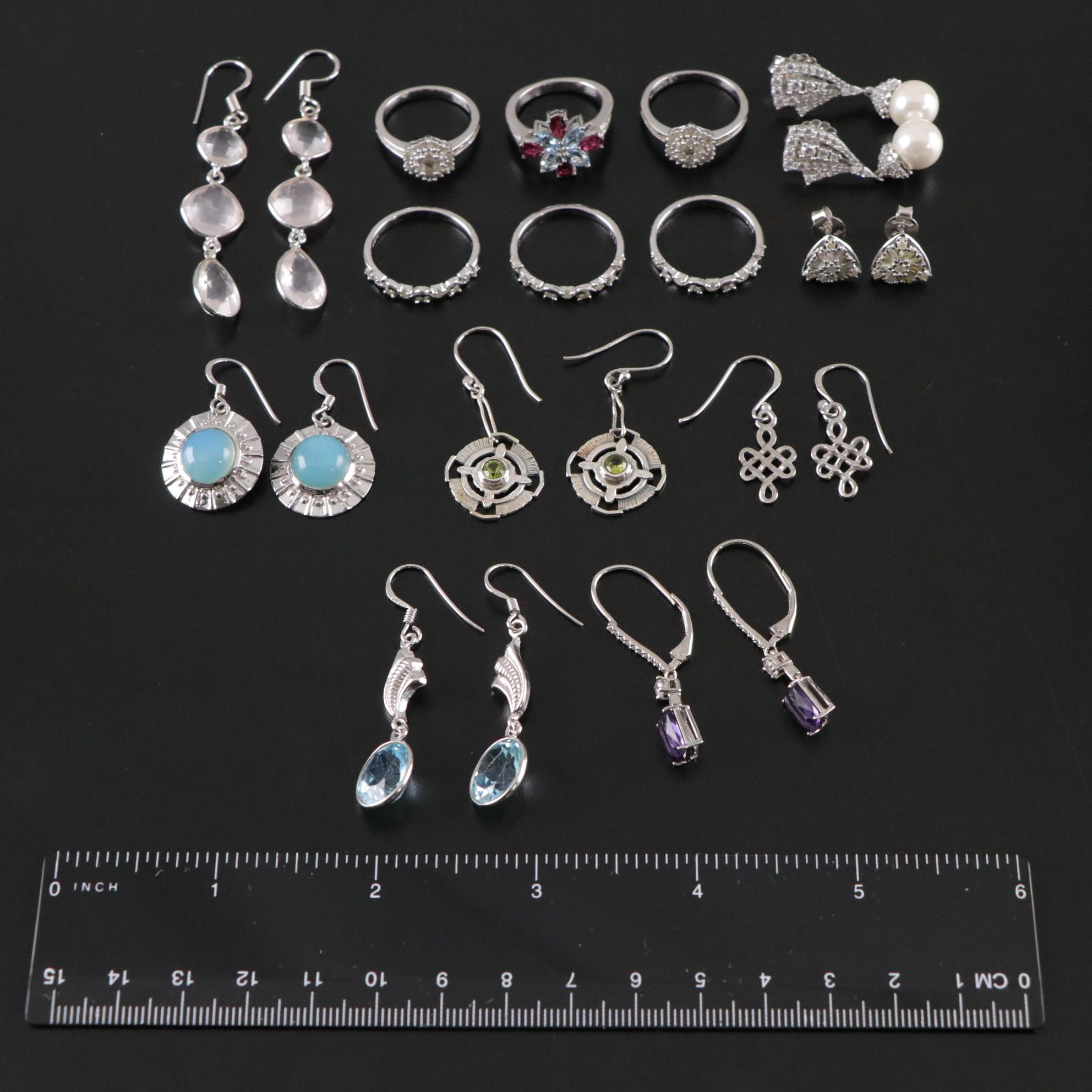 14 Assorted Sterling Silver Rings and Earrings