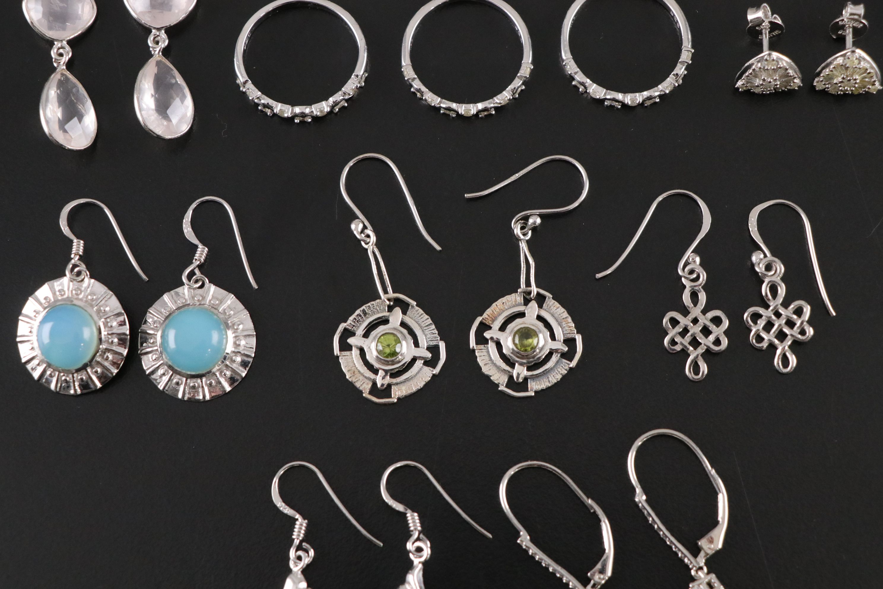 14 Assorted Sterling Silver Rings and Earrings
