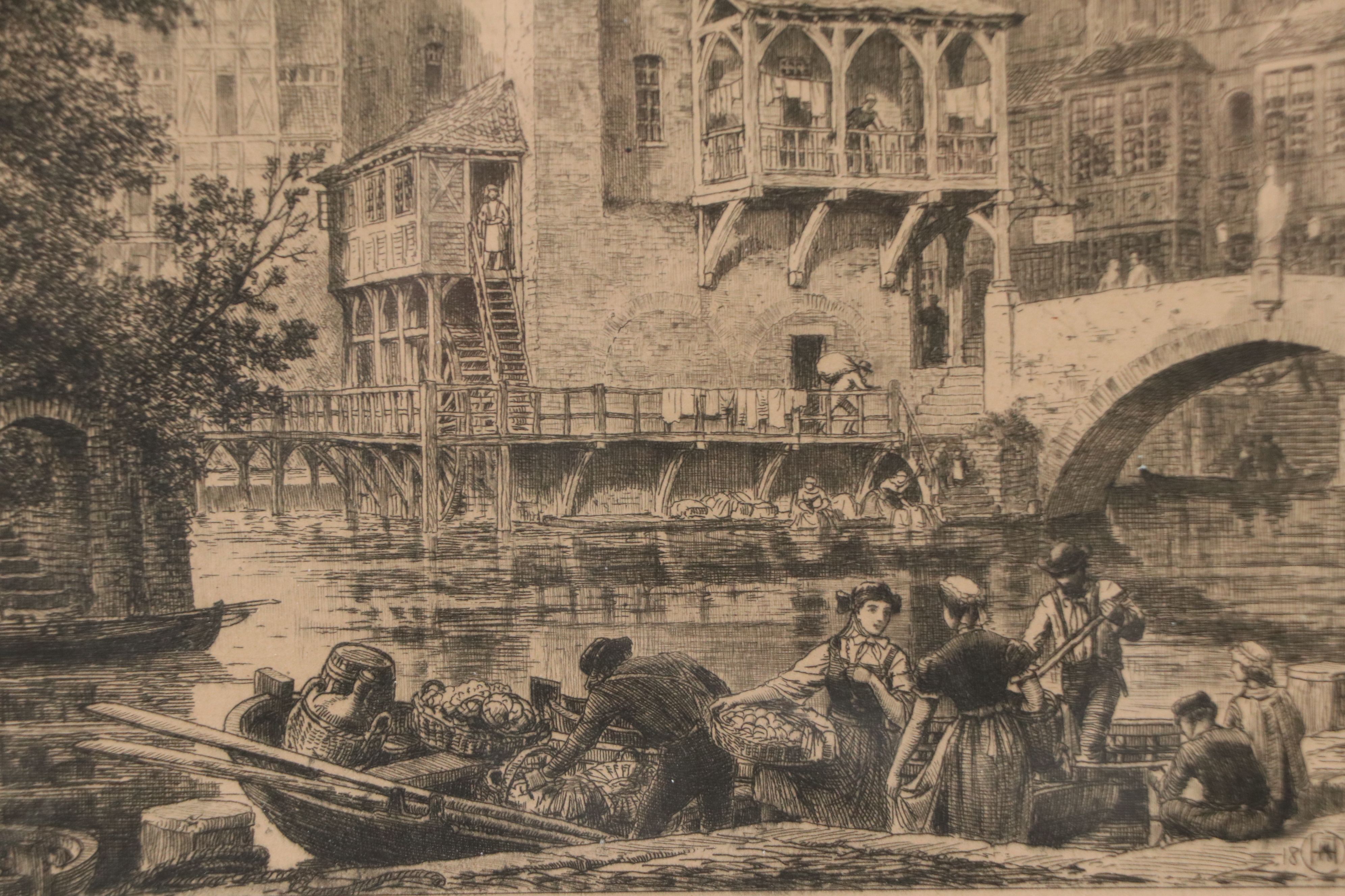 Etching Designed by Axel Herman Haig "An Old German Mill," Circa 1880