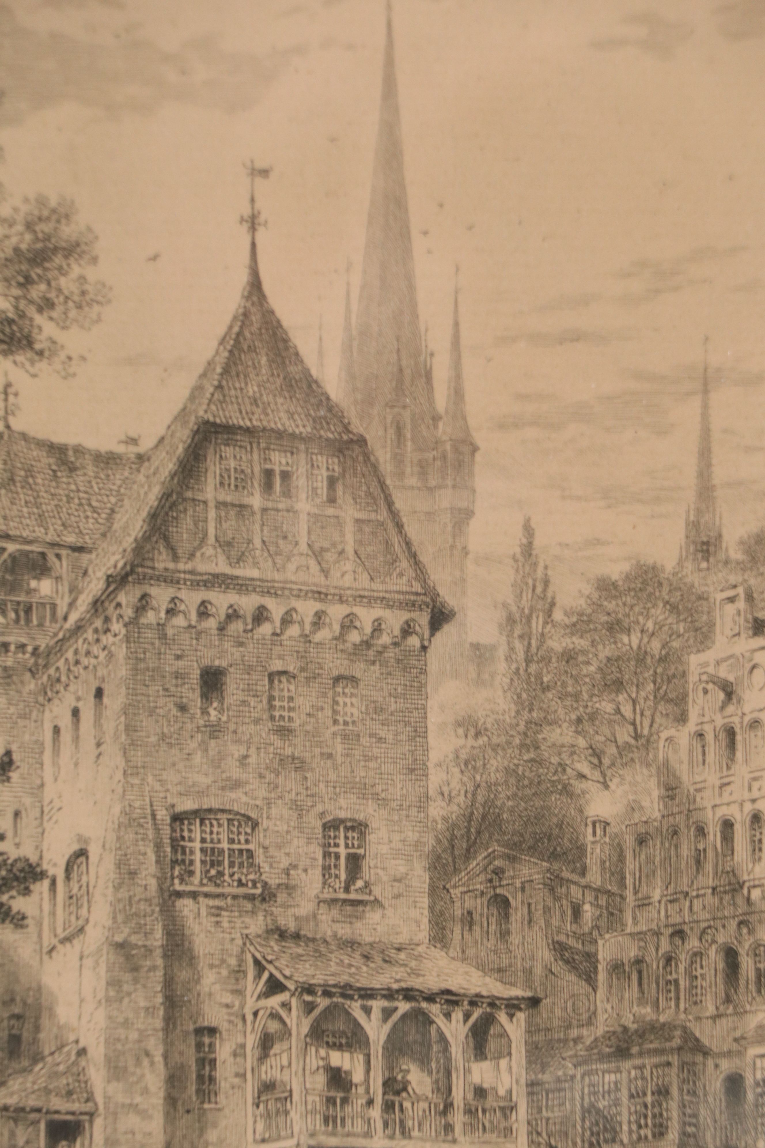 Etching Designed by Axel Herman Haig "An Old German Mill," Circa 1880