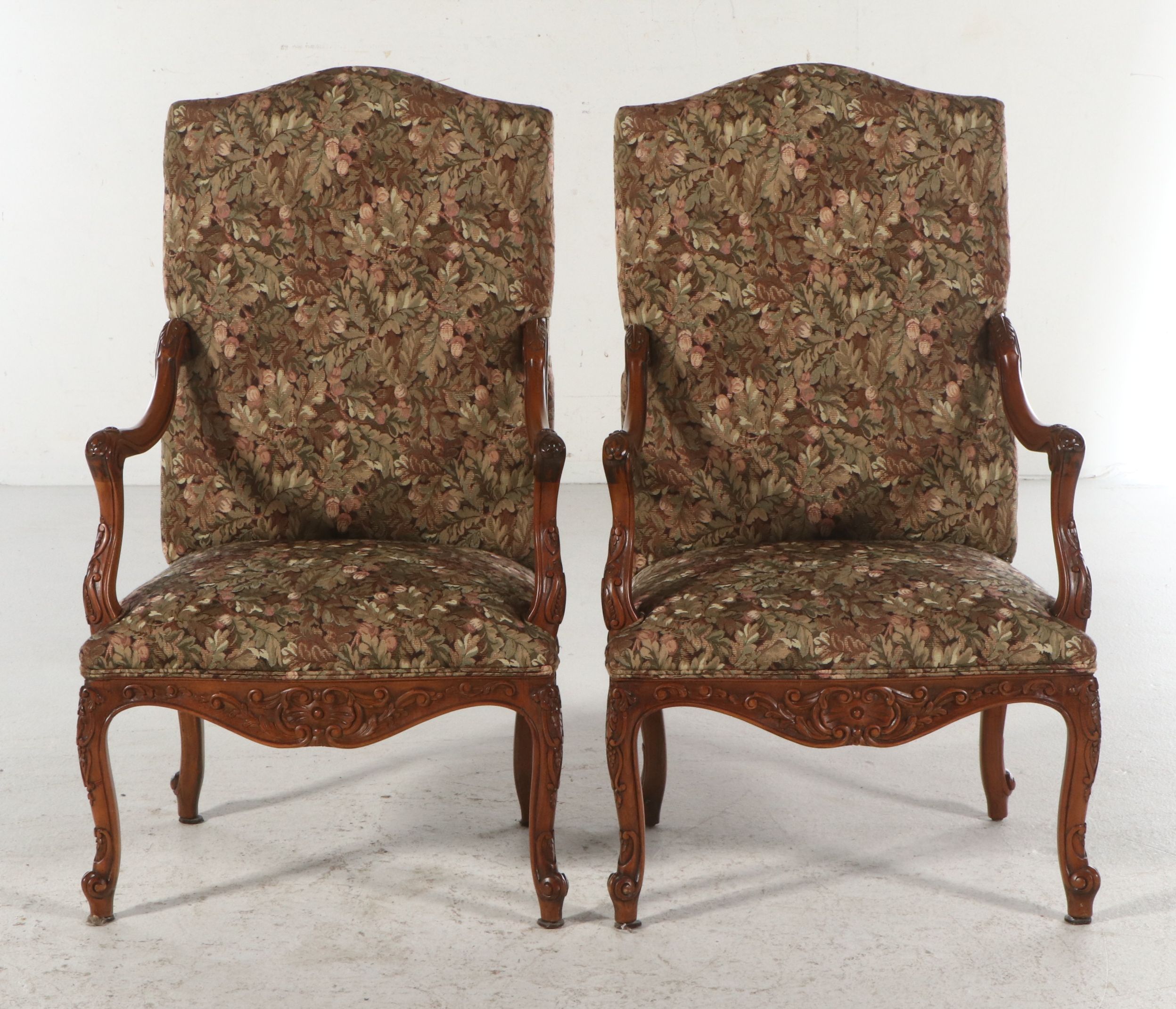 Pair of Louis XV Style Upholstered Armchairs