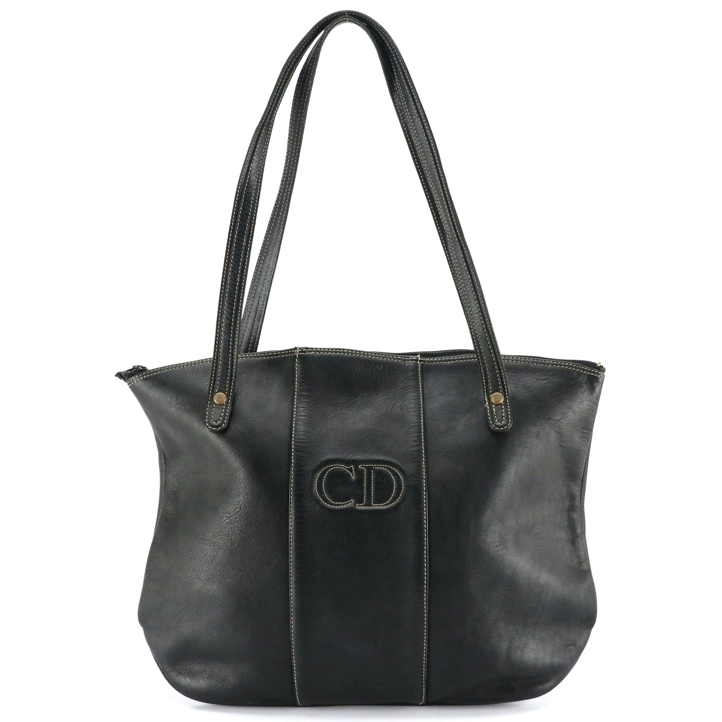 Christian Dior Black Leather Tote Bag