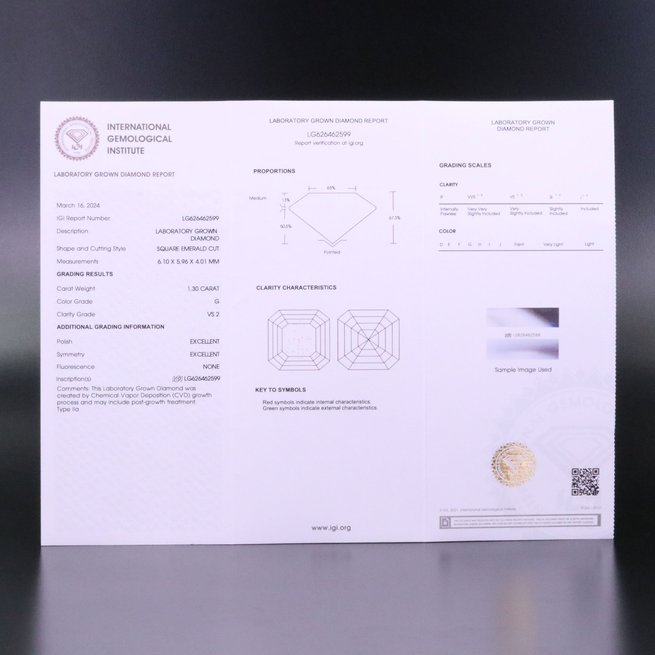 Loose 1.30 CT Lab Grown Diamond with IGI Report