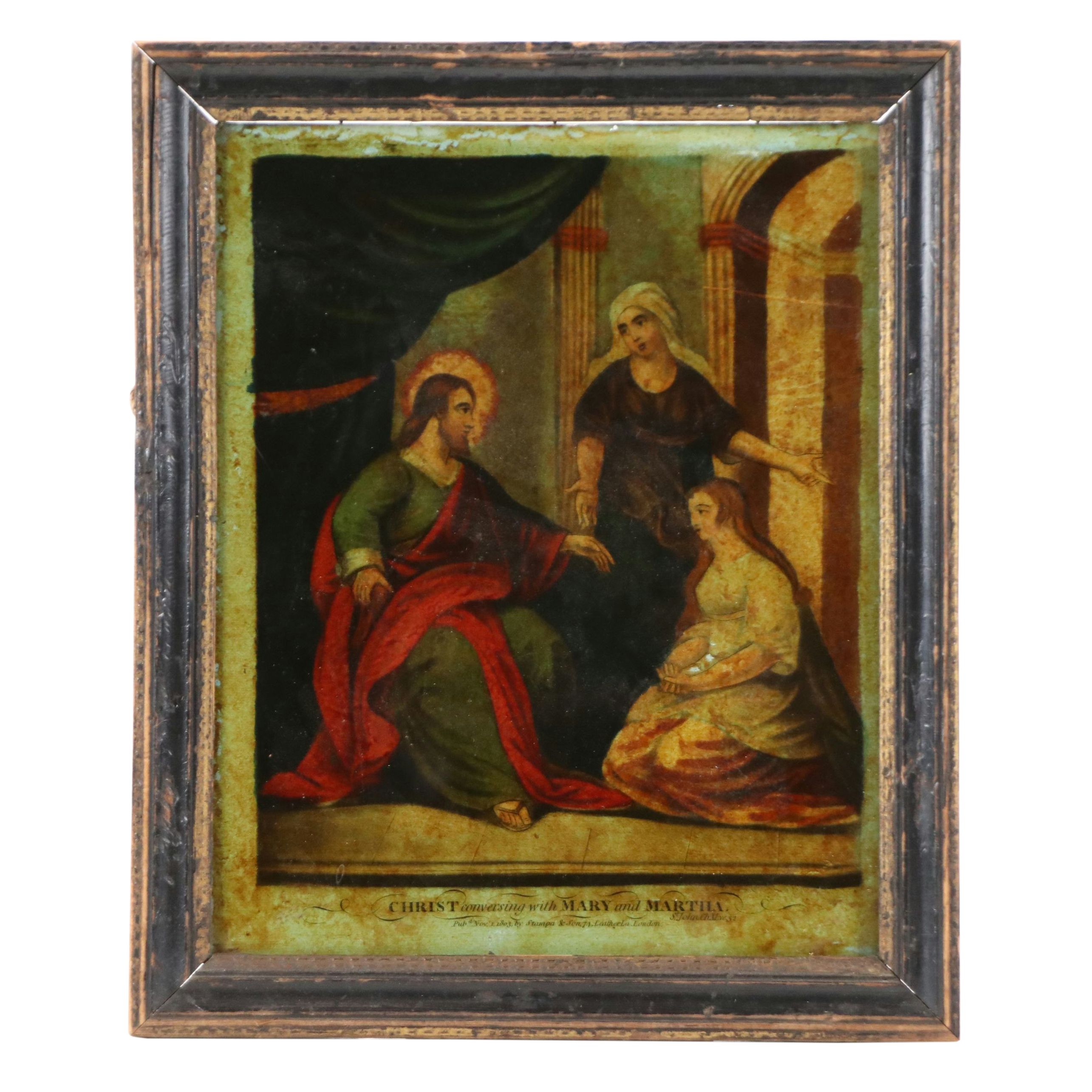 Reverse-Glass Mezzotint "Christ Conversing with Mary and Martha," 1803