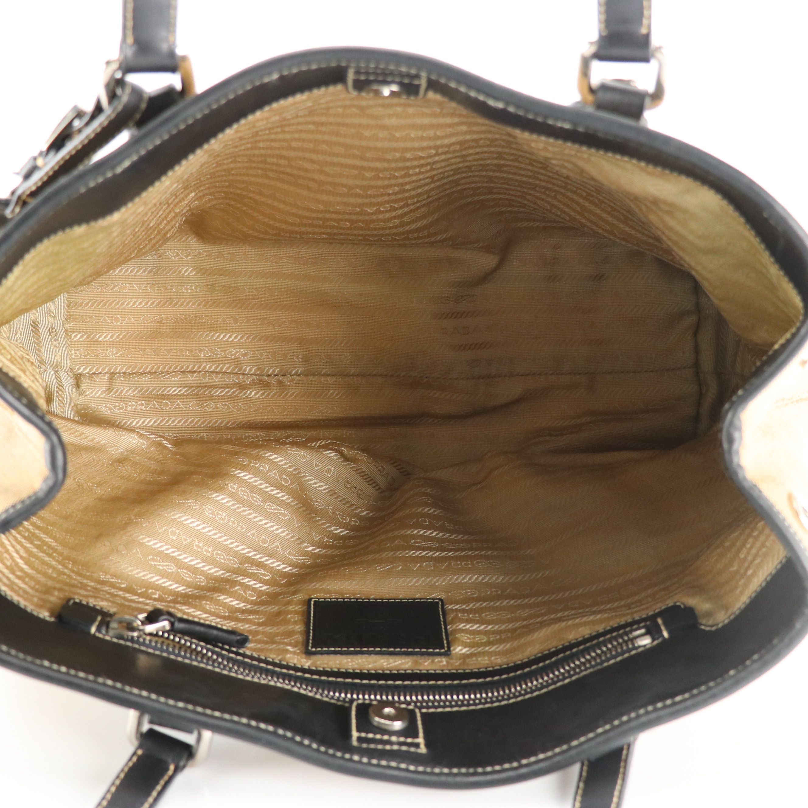 Prada Canapa Shoulder Bag in Logo Jacquard Canvas and Leather