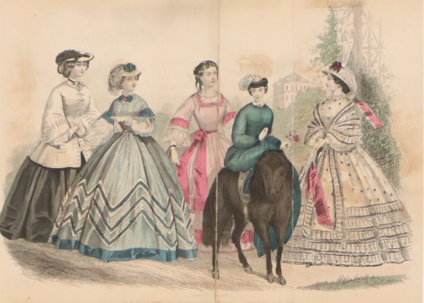 Hand-Colored Lithographs from Godey's Fashions June and December 1862