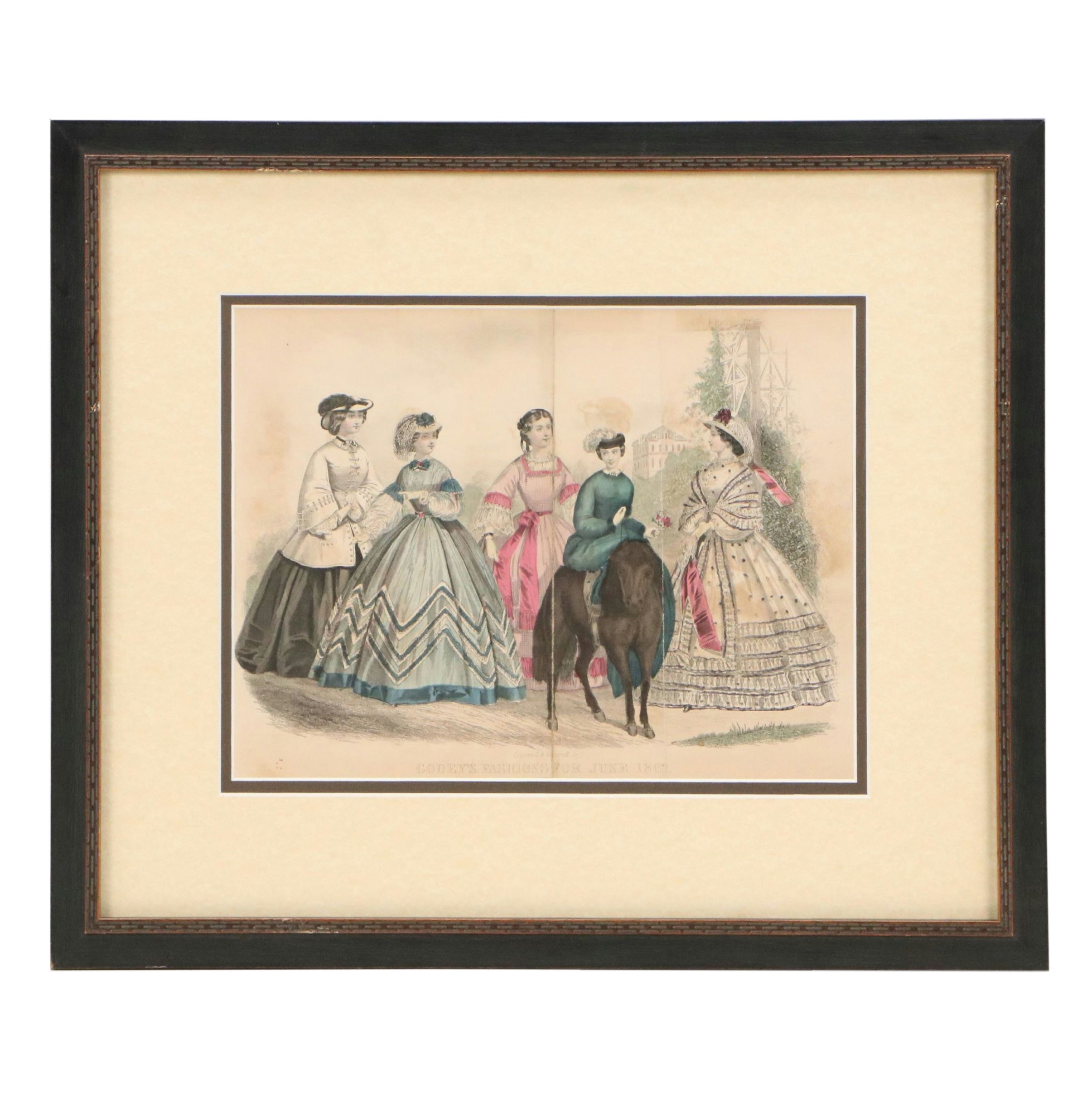 Hand-Colored Lithographs from Godey's Fashions June and December 1862