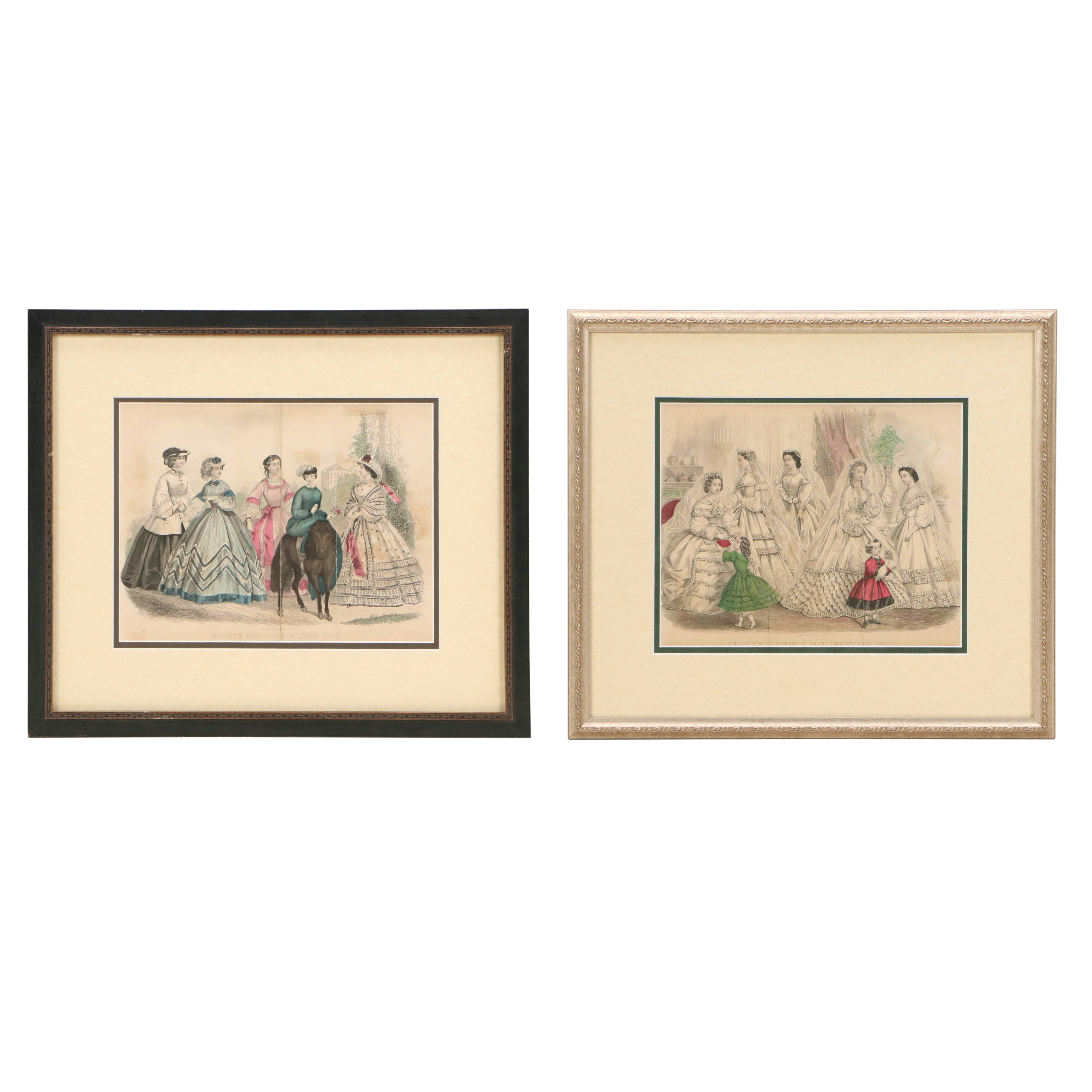 Hand-Colored Lithographs from Godey's Fashions June and December 1862