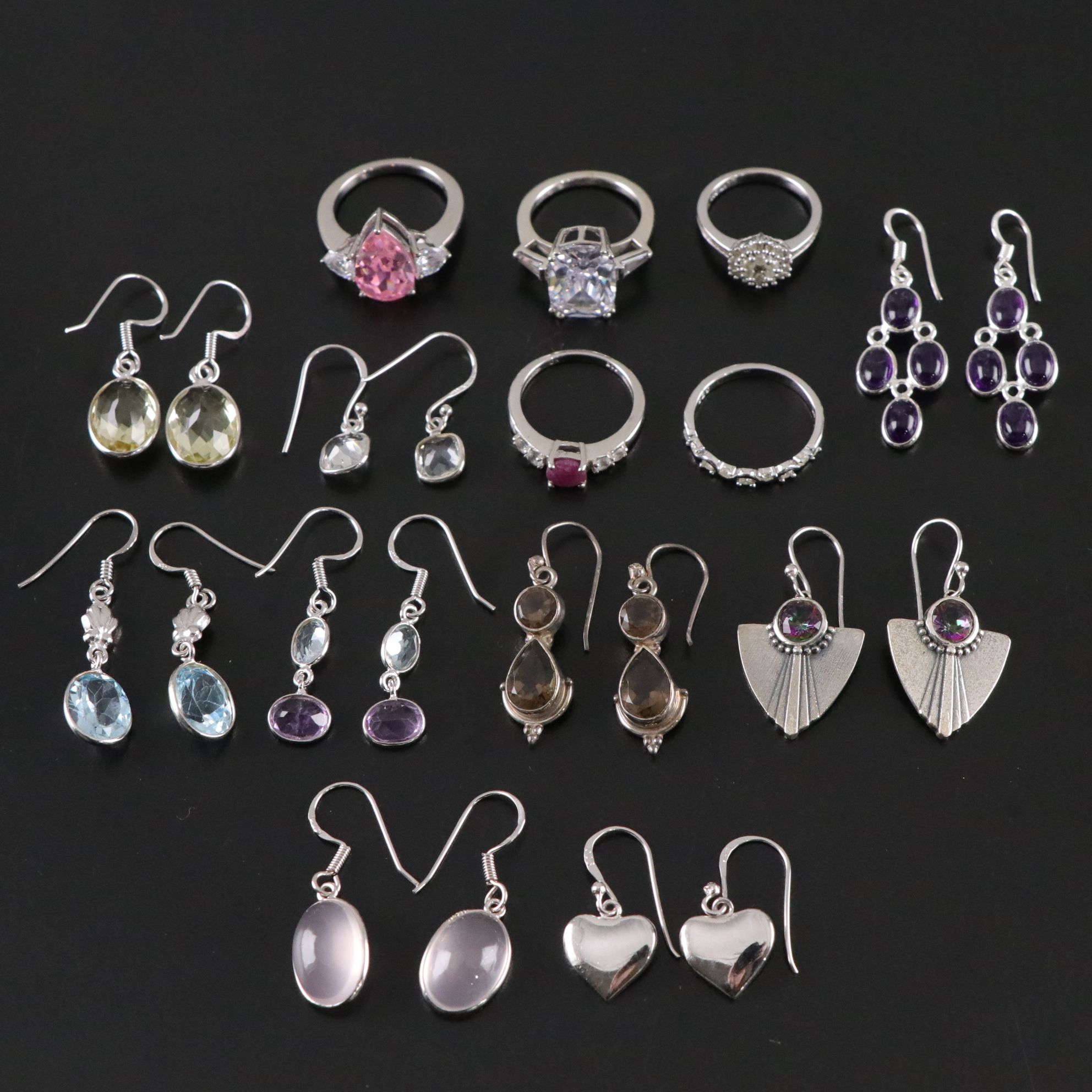 14 Assorted Sterling Silver Rings and Earrings