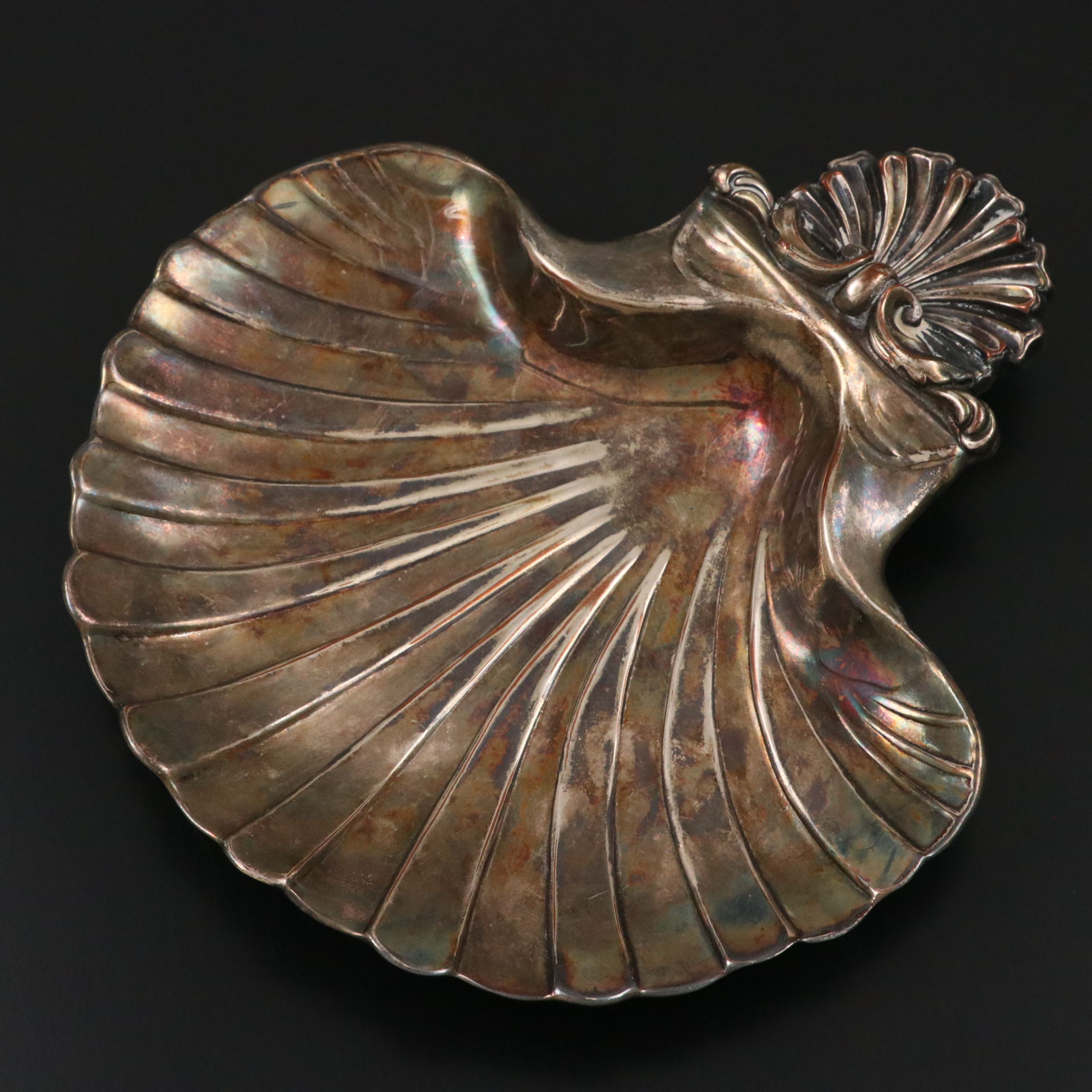 English Silver Plate Vintage Shell Dish