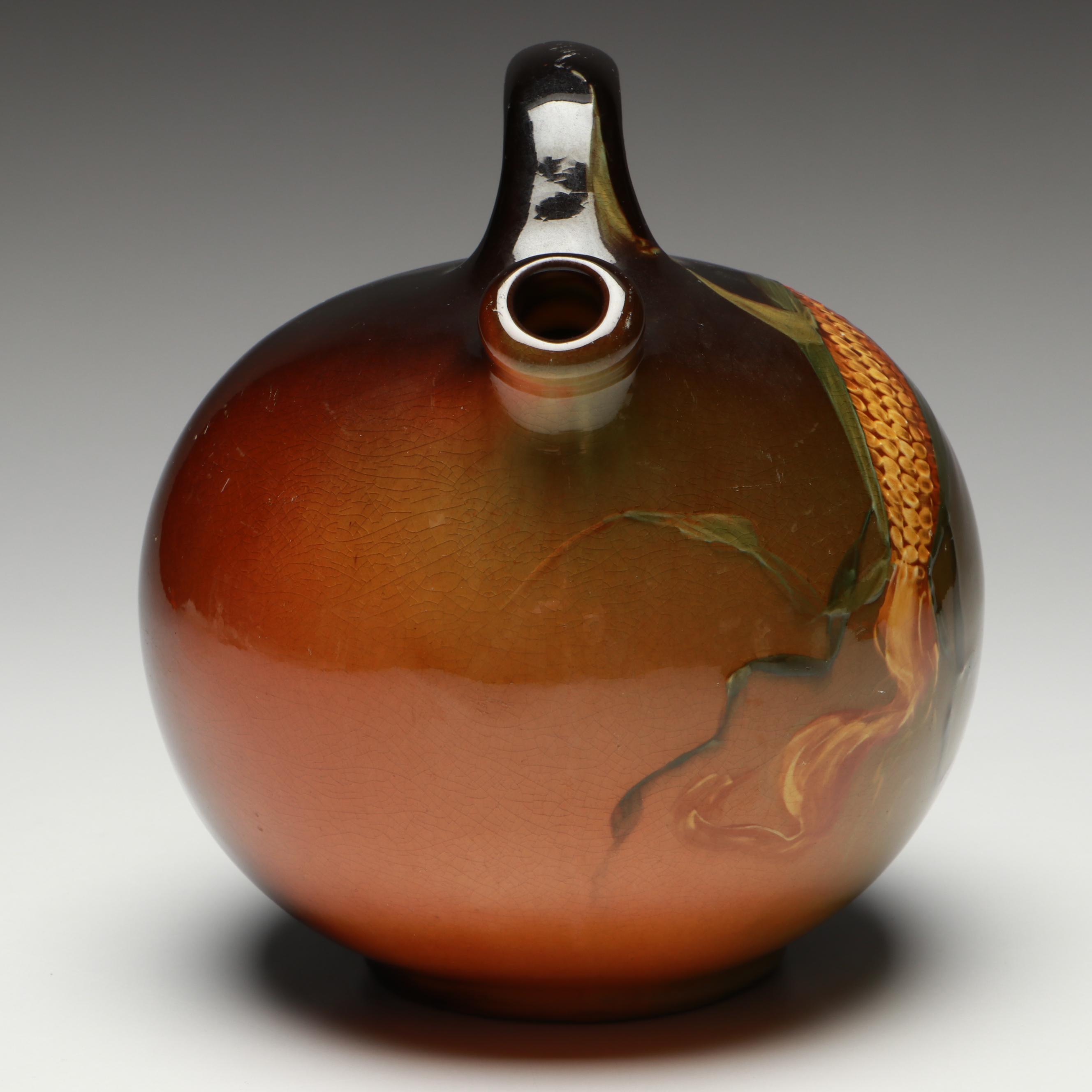 Louwelsa Weller Pottery Art Nouveau Jug with Corn Imagery, Late 19th C.