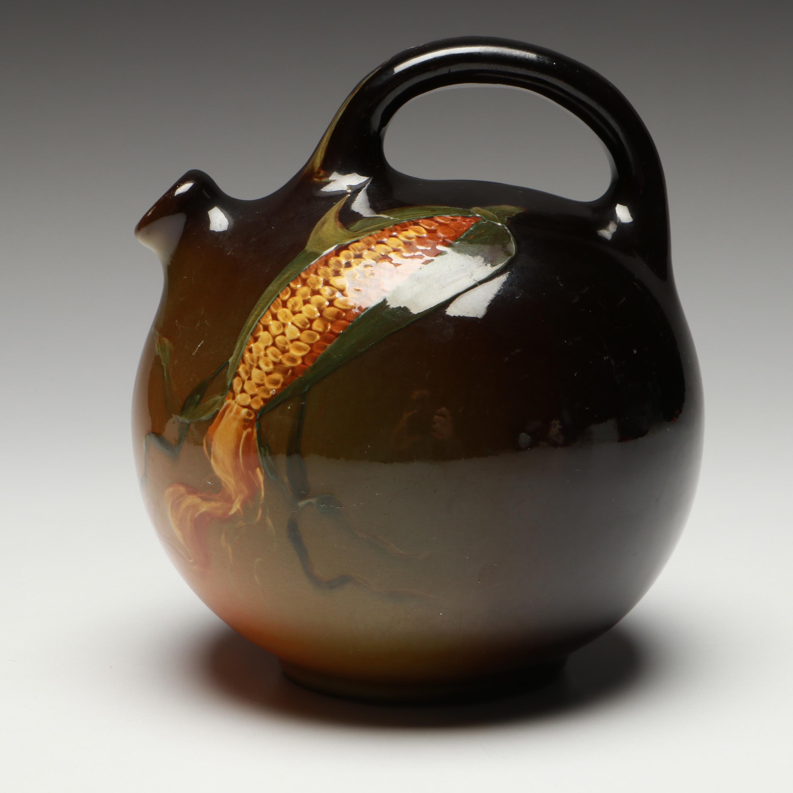 Louwelsa Weller Pottery Art Nouveau Jug with Corn Imagery, Late 19th C.