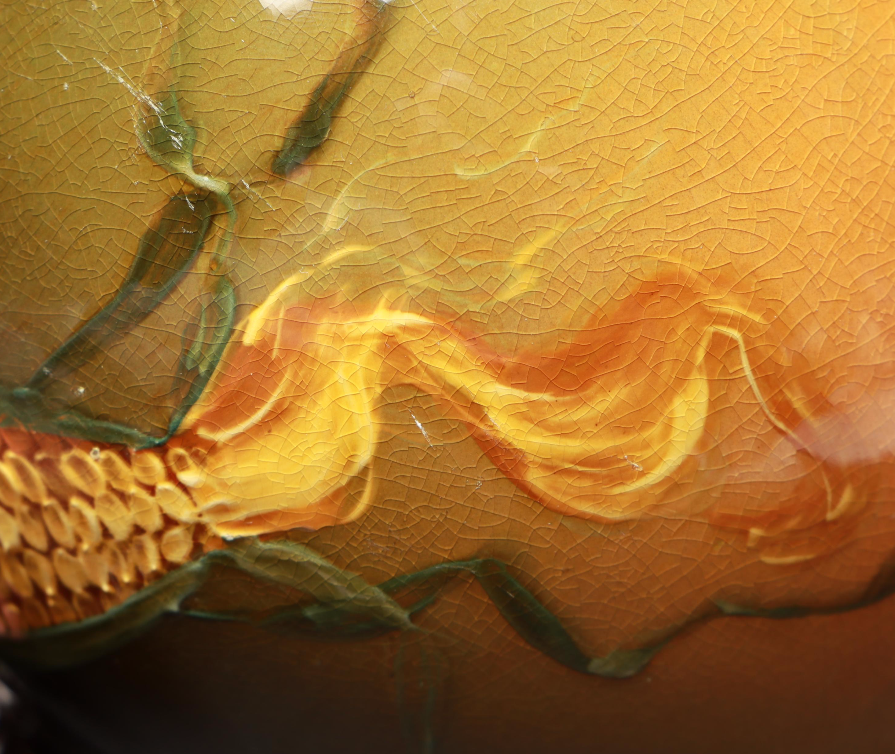 Louwelsa Weller Pottery Art Nouveau Jug with Corn Imagery, Late 19th C.