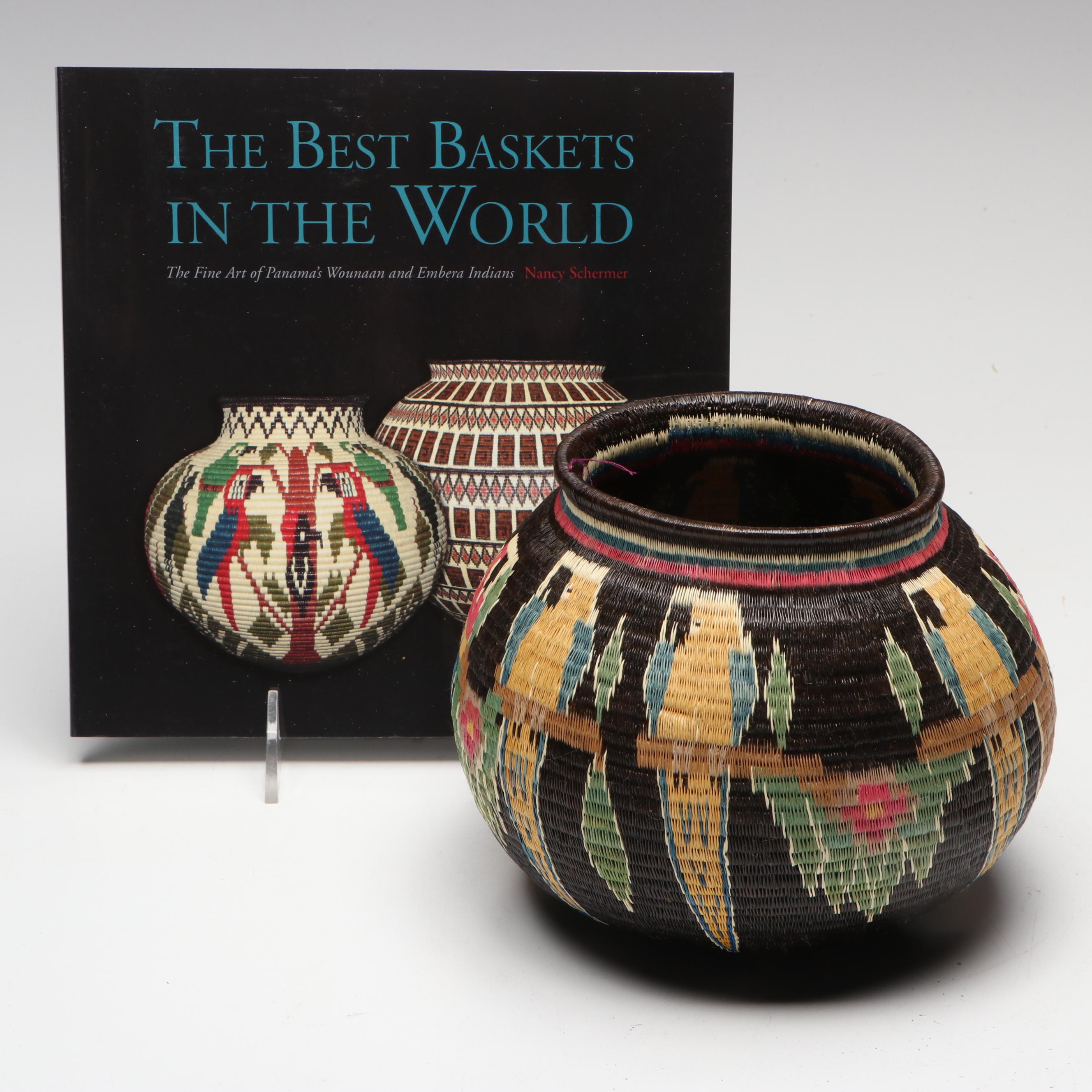 Panamanian Emberá-Wounaan Chunga Fiber Basket Depicting Tropical Birds