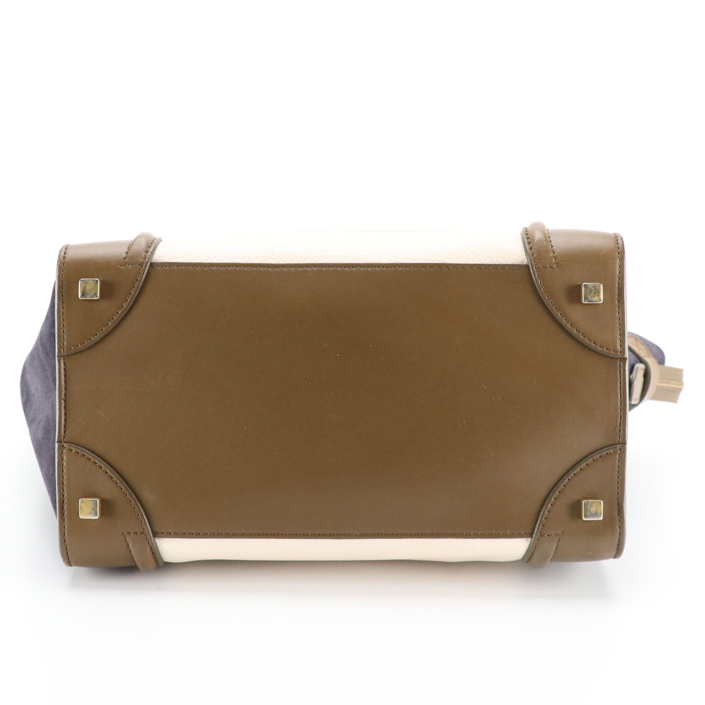 Celine Tricolor Mini Luggage Bag in Brown, Ivory and Navy Leather
