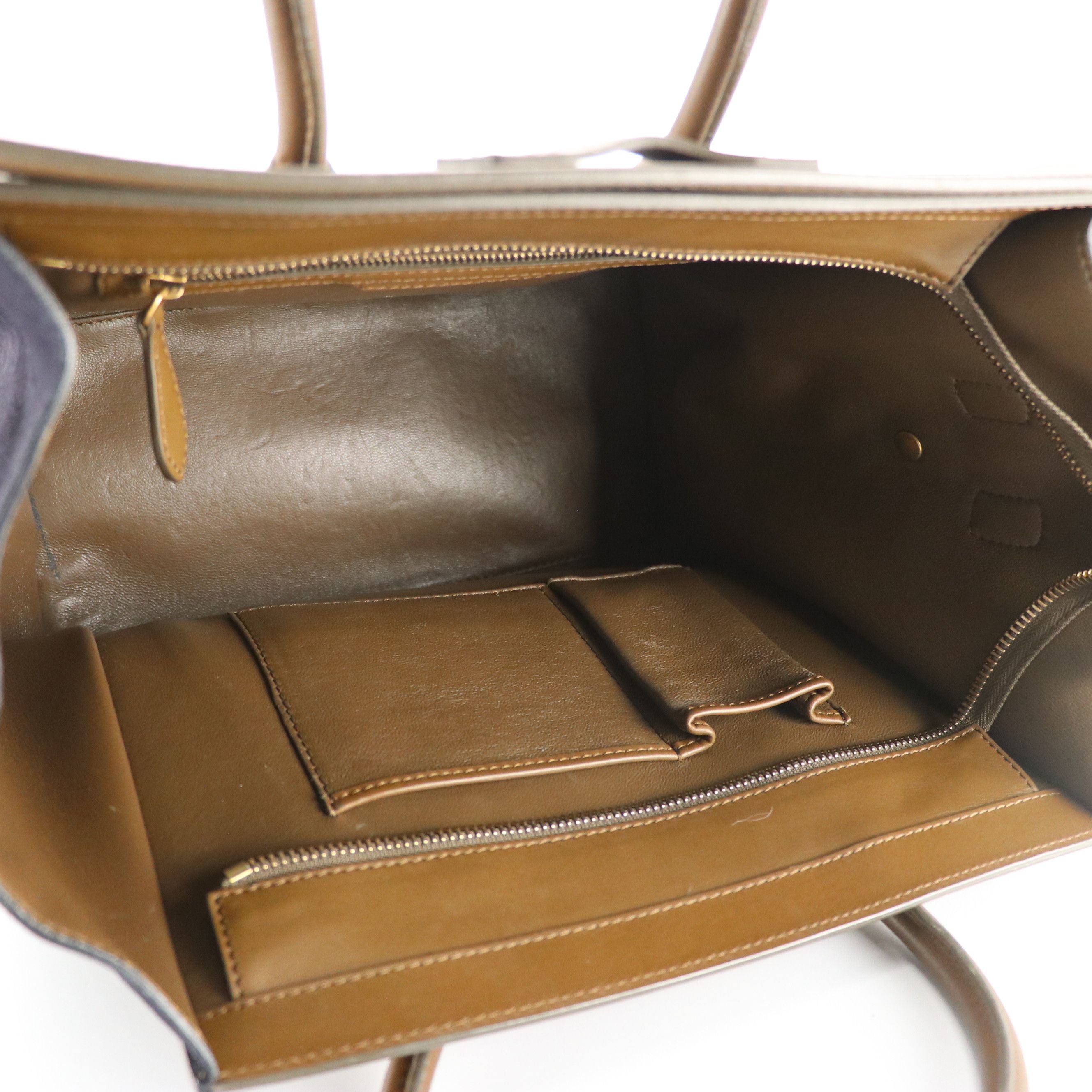 Celine Tricolor Mini Luggage Bag in Brown, Ivory and Navy Leather