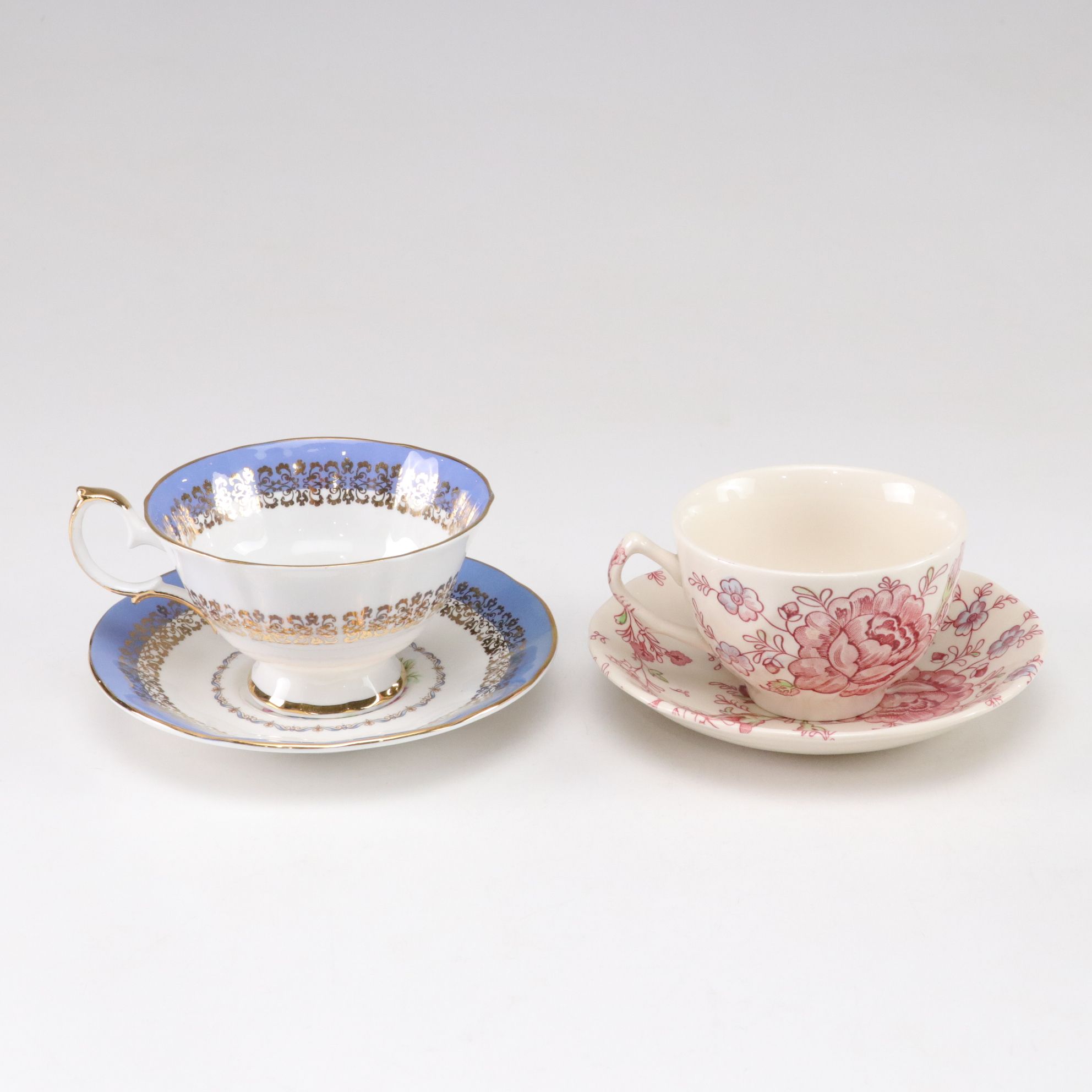 English Porcelain Teacups, Saucers & Teapot