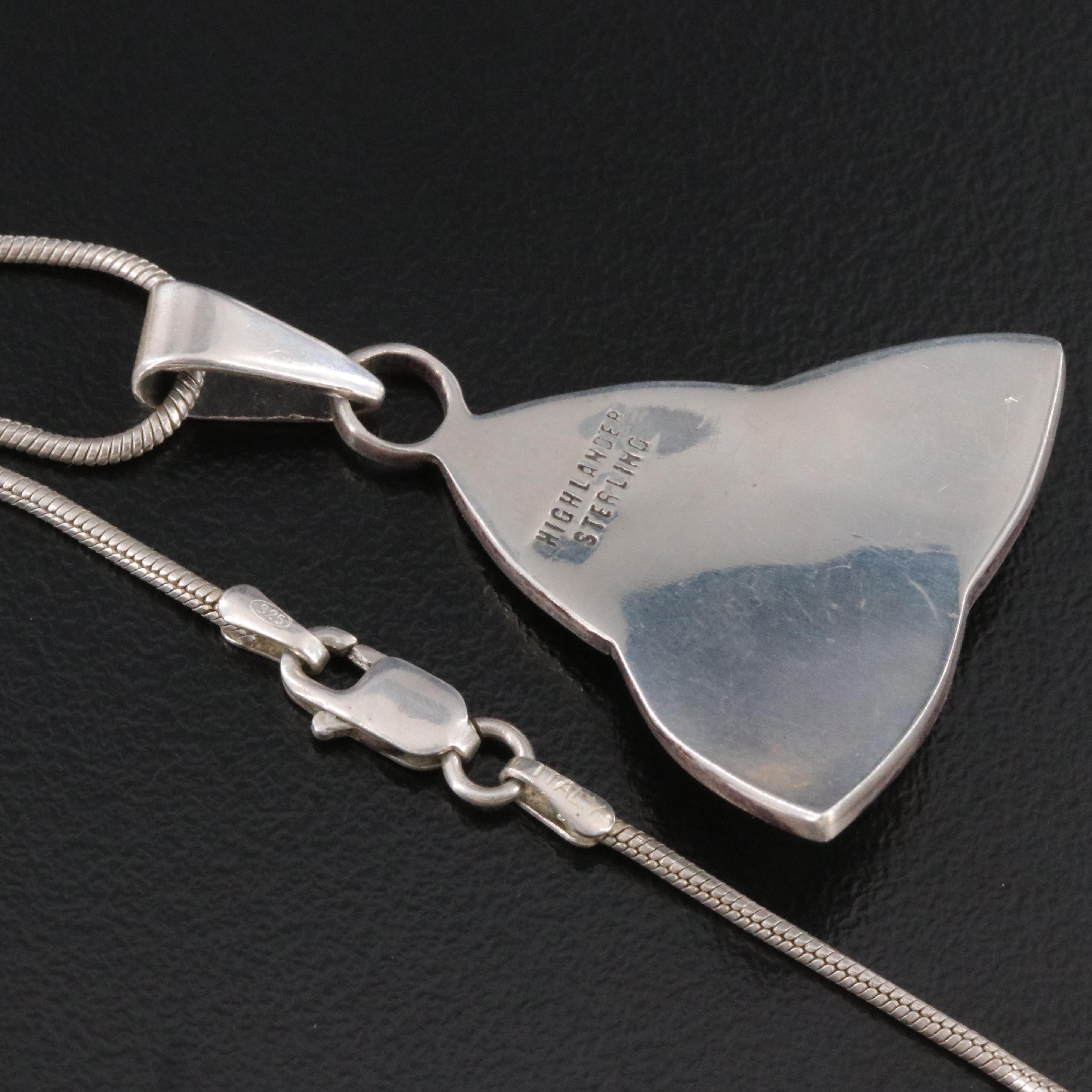 Sterling Faux Malachite Celtic Trinity Knot Pendant Necklace