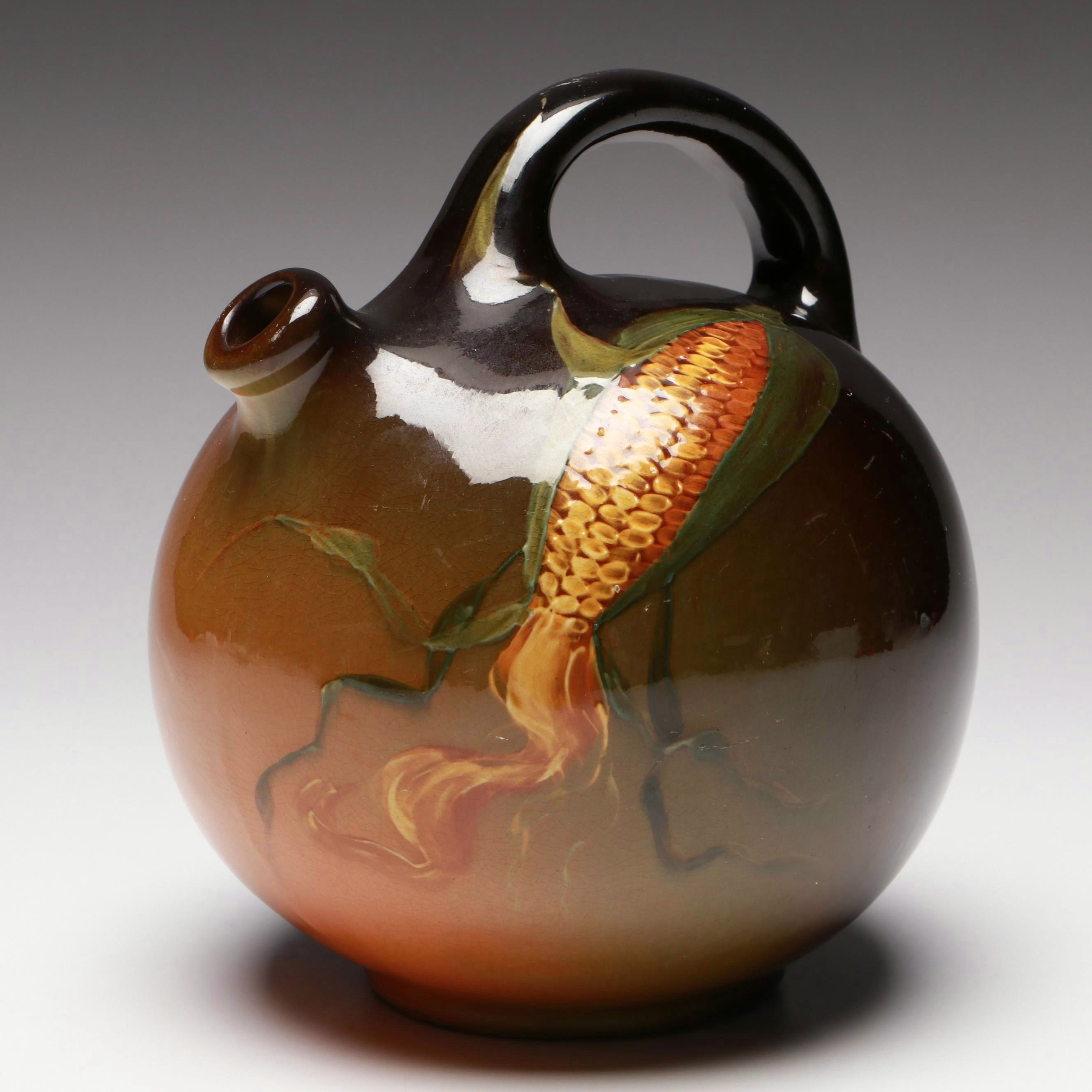 Louwelsa Weller Pottery Art Nouveau Jug with Corn Imagery, Late 19th C.
